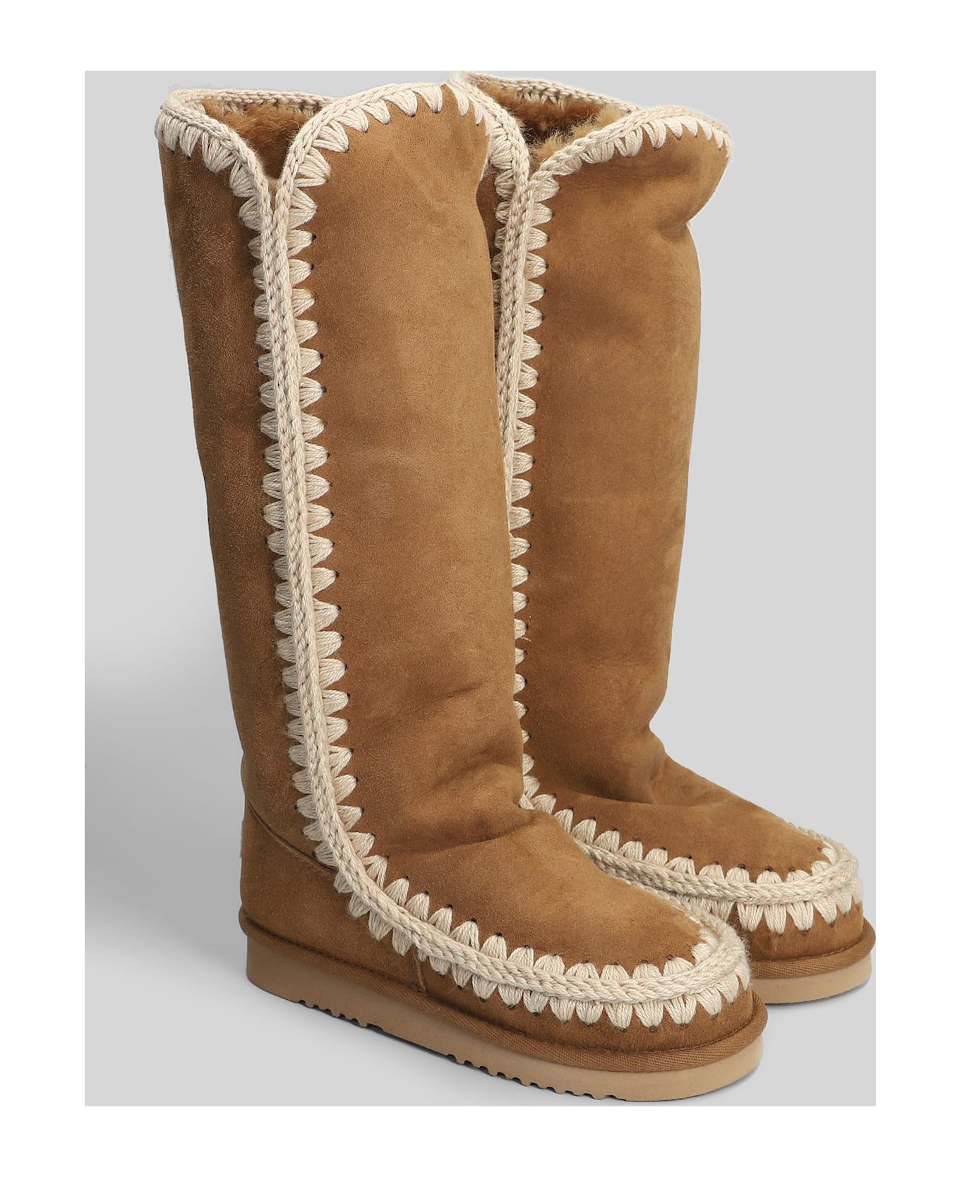 Mou Eskimo 40 Low Heels Boots In Leather Color Suede - leather color