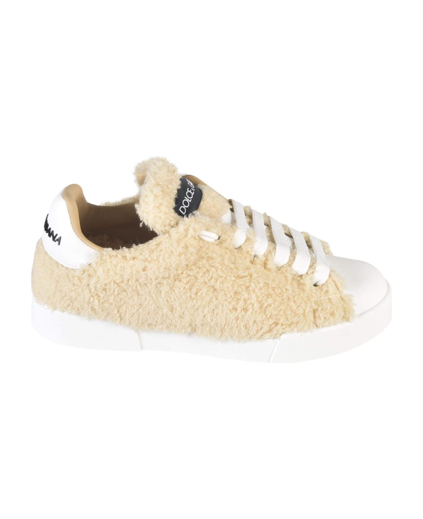 Dolce & Gabbana Fur Coated Logo Sneakers - White