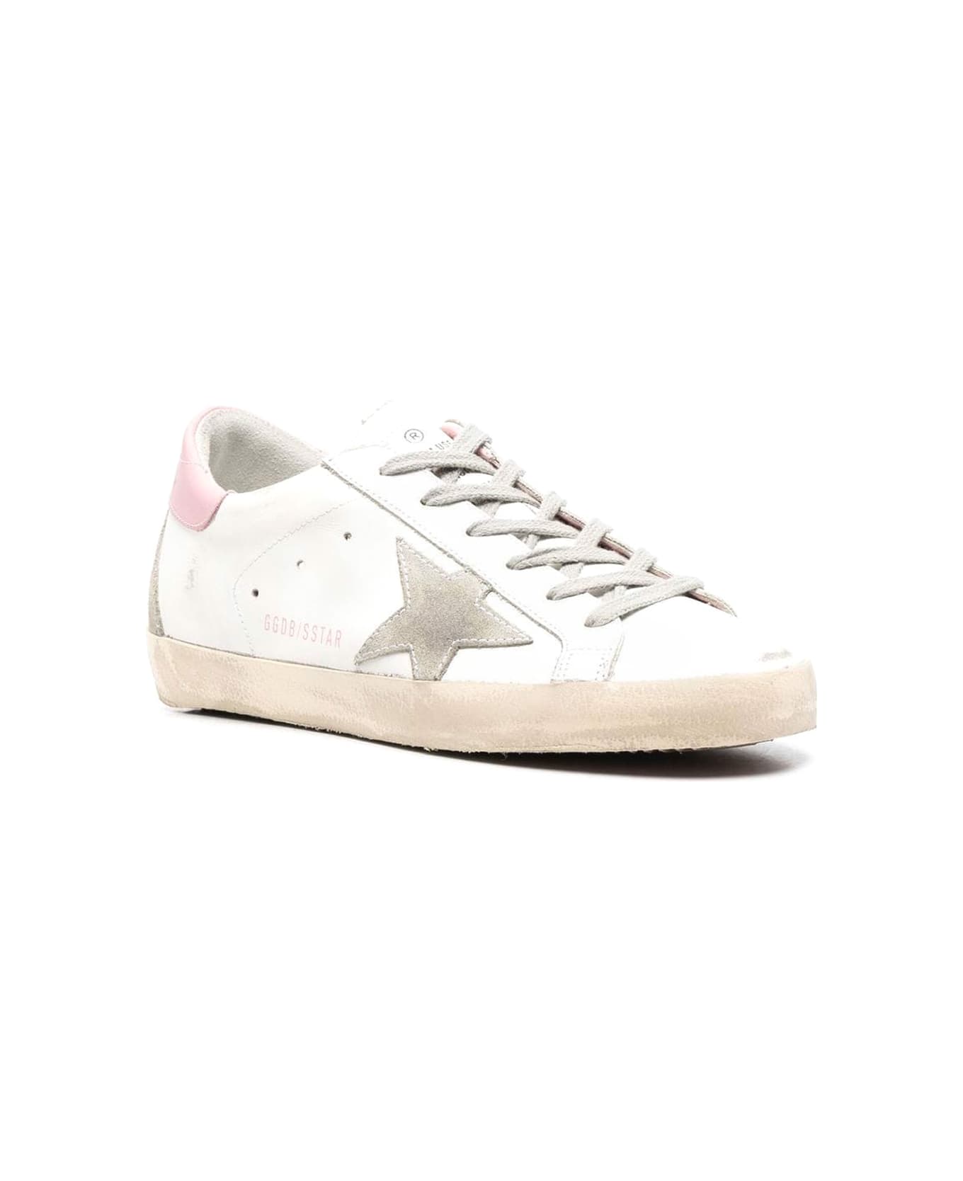 Golden Goose Super-star Leather Upper And Heel Suede Star And Spur Cream Sole - White Ice Light Pink
