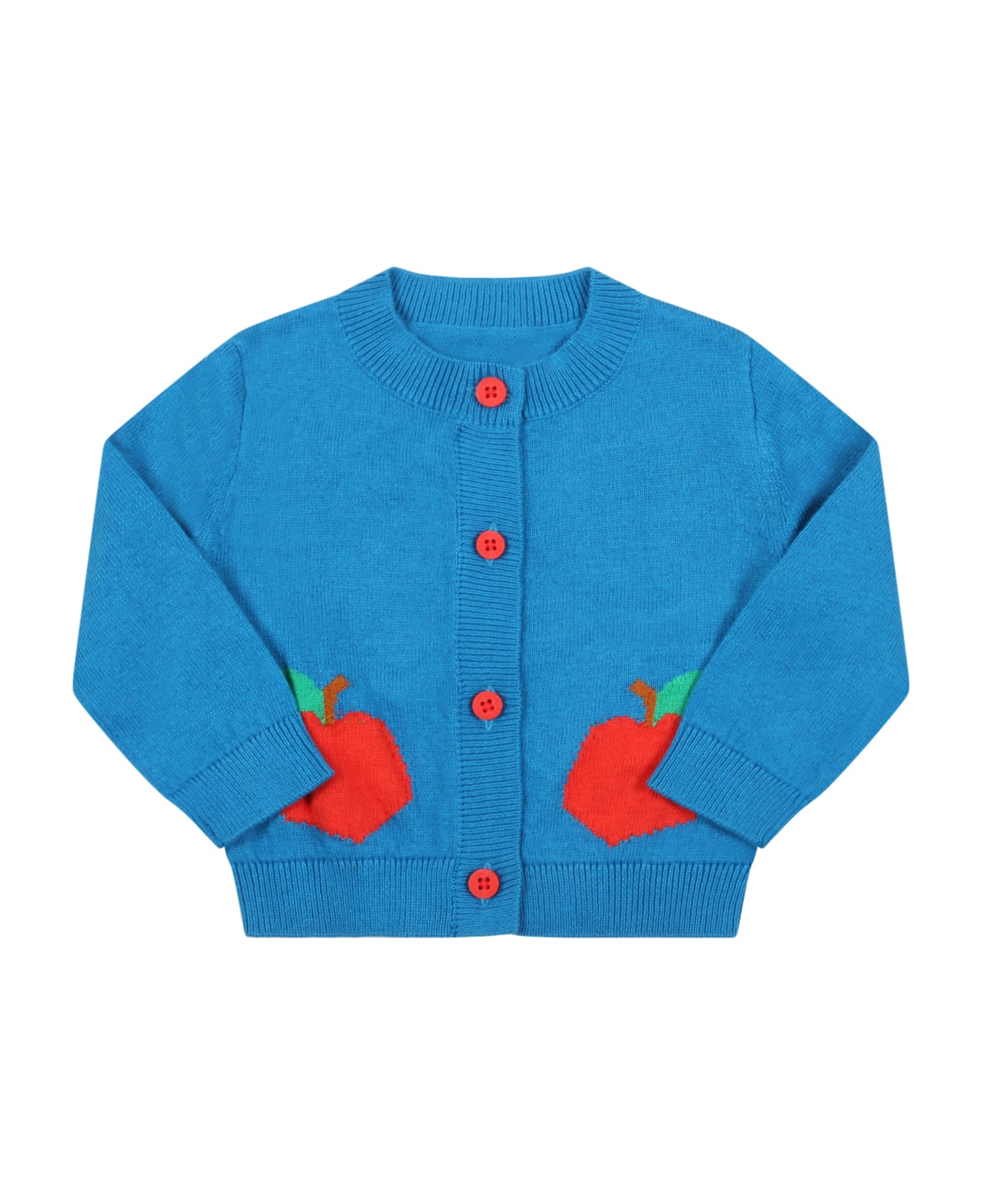 Stella McCartney Kids Light Blue Cardigan For Baby Girl With Apples - Light Blue