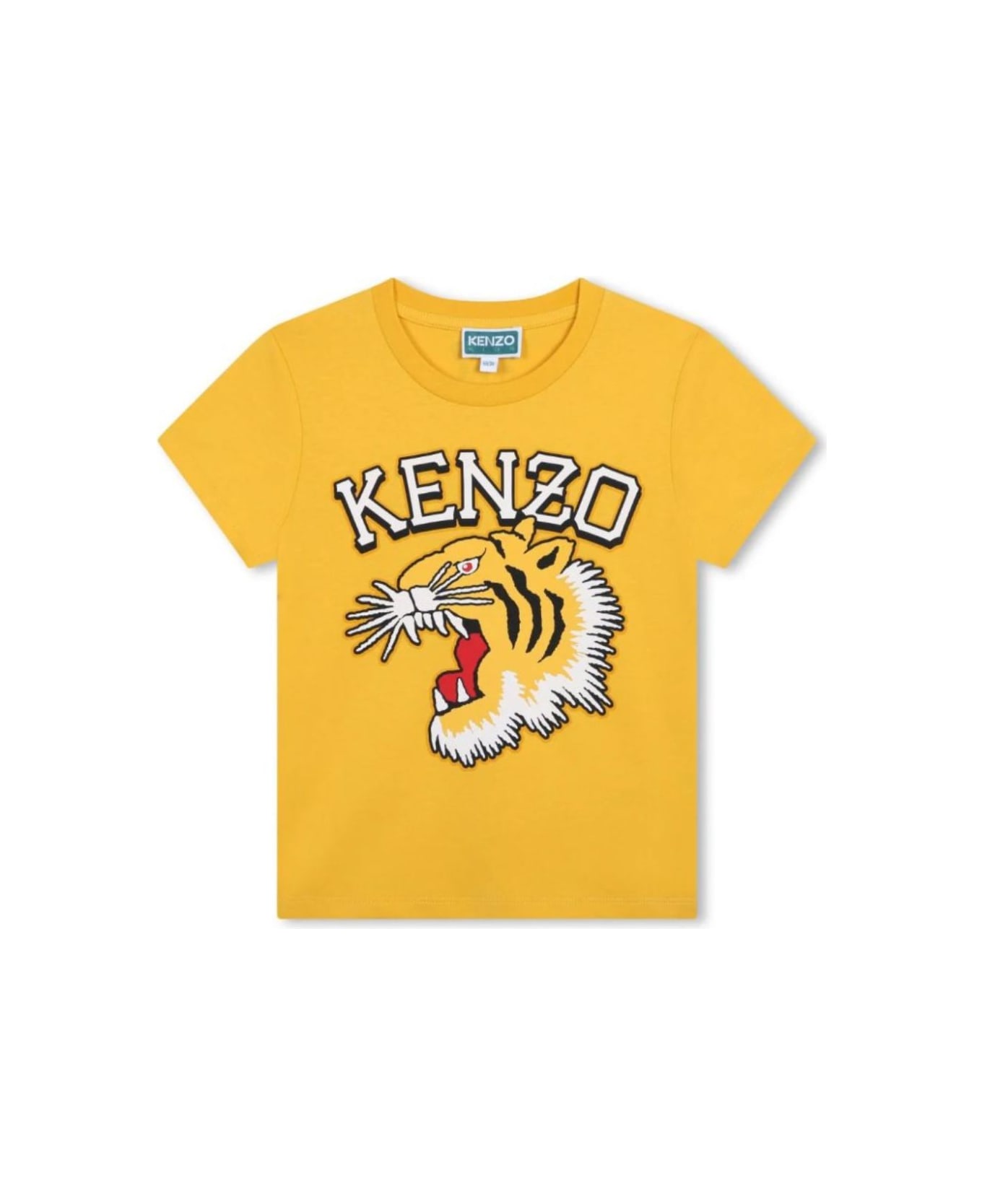 Kenzo Kids Yellow Crewneck T-shirt With Maxi Logo Print On The Front And Logo Lettering On The Rear In Cotton Girl - Yellow Tシャツ＆ポロシャツ