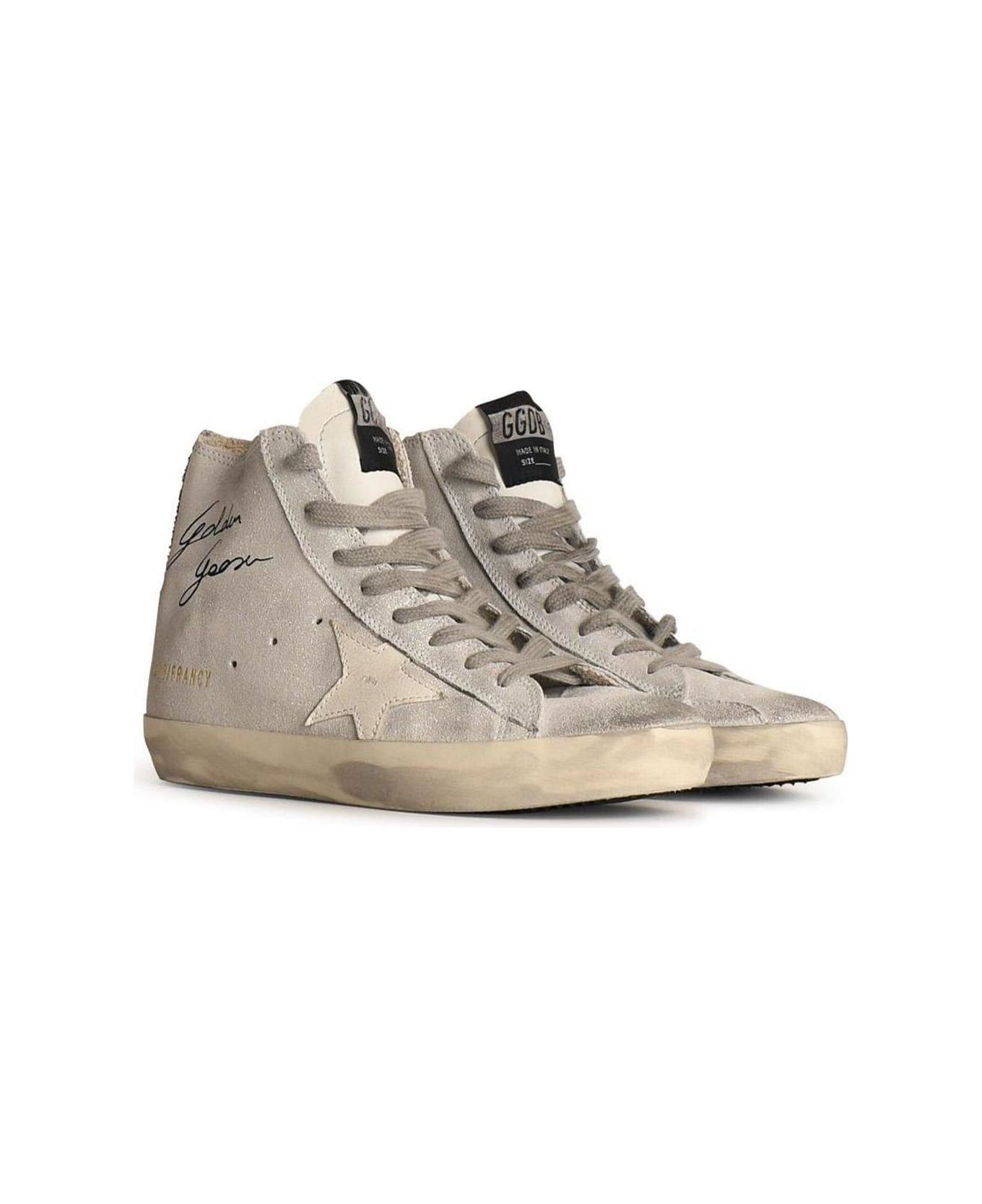 Golden Goose Logo Printed Glittered Sneakers - SILVER WHITE/WHITE/SILVER