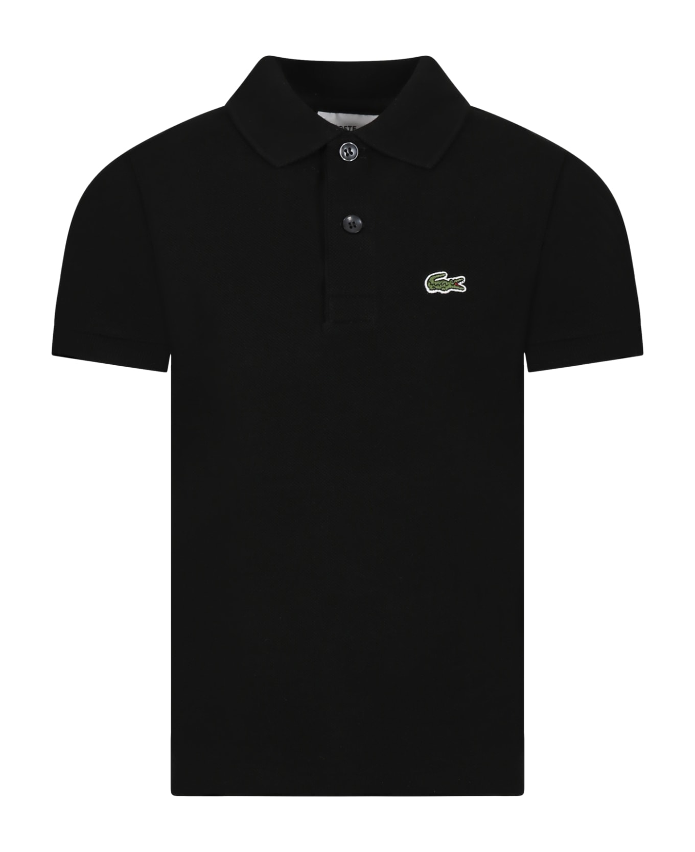 Lacoste Black Polo Shirt For Boy With Green Crocodile - Black Tシャツ＆ポロシャツ
