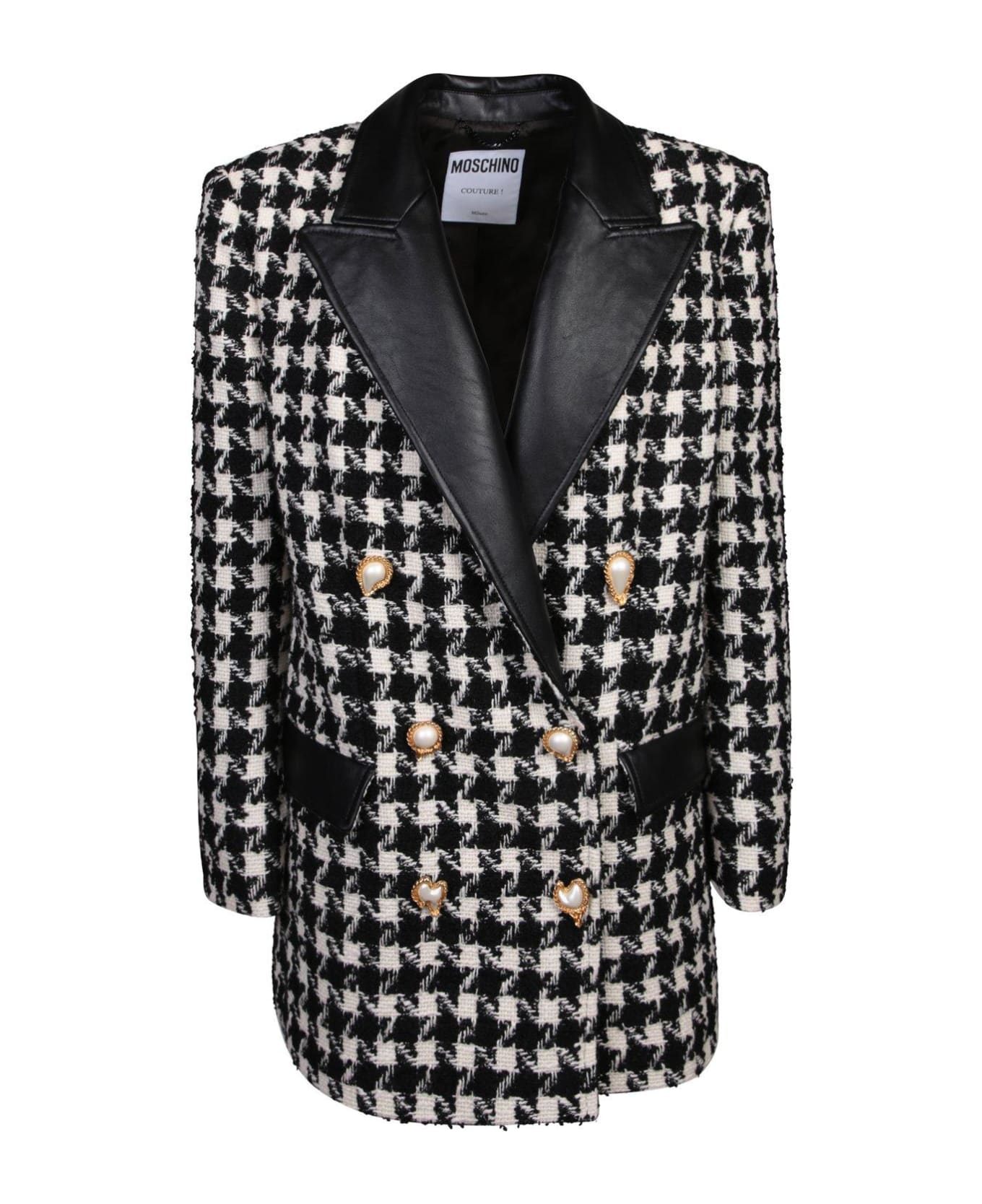 Moschino Houndstooth-pattern Straight Hem Jacket - BLACK/WHITE