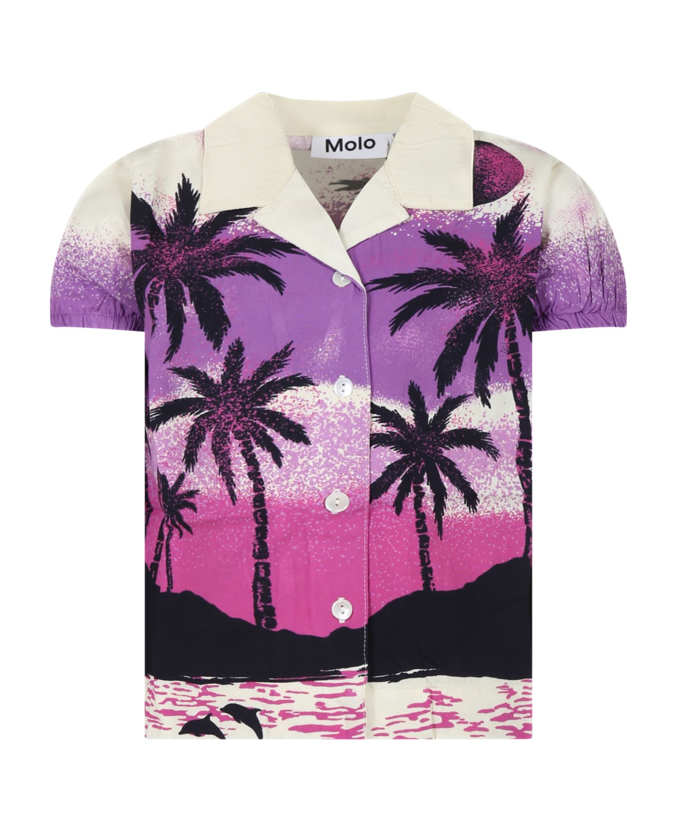 Molo Purple Shirt For Girl With Palm Tree Print - Multicolor