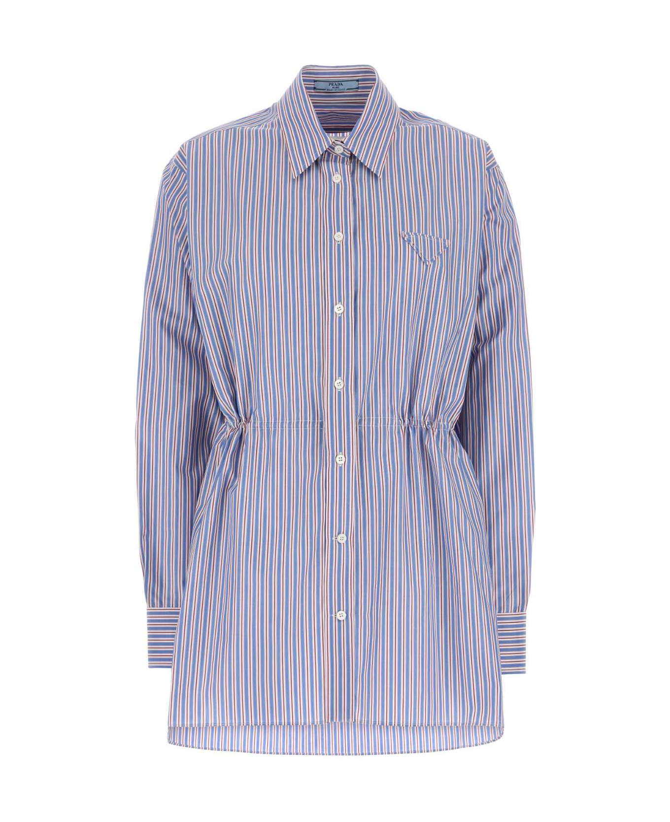 Prada Embroidered Poplin Shirt - AZZURRO