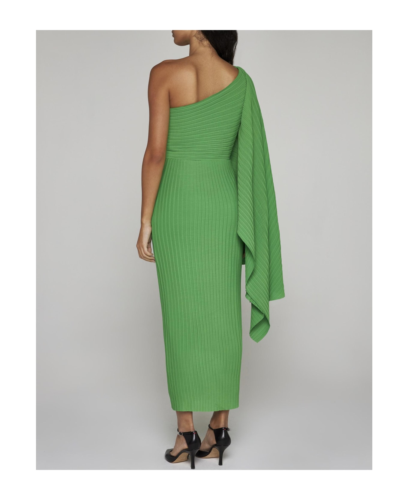 Solace London Lenna Pleated Crepe Midi Dress - Green