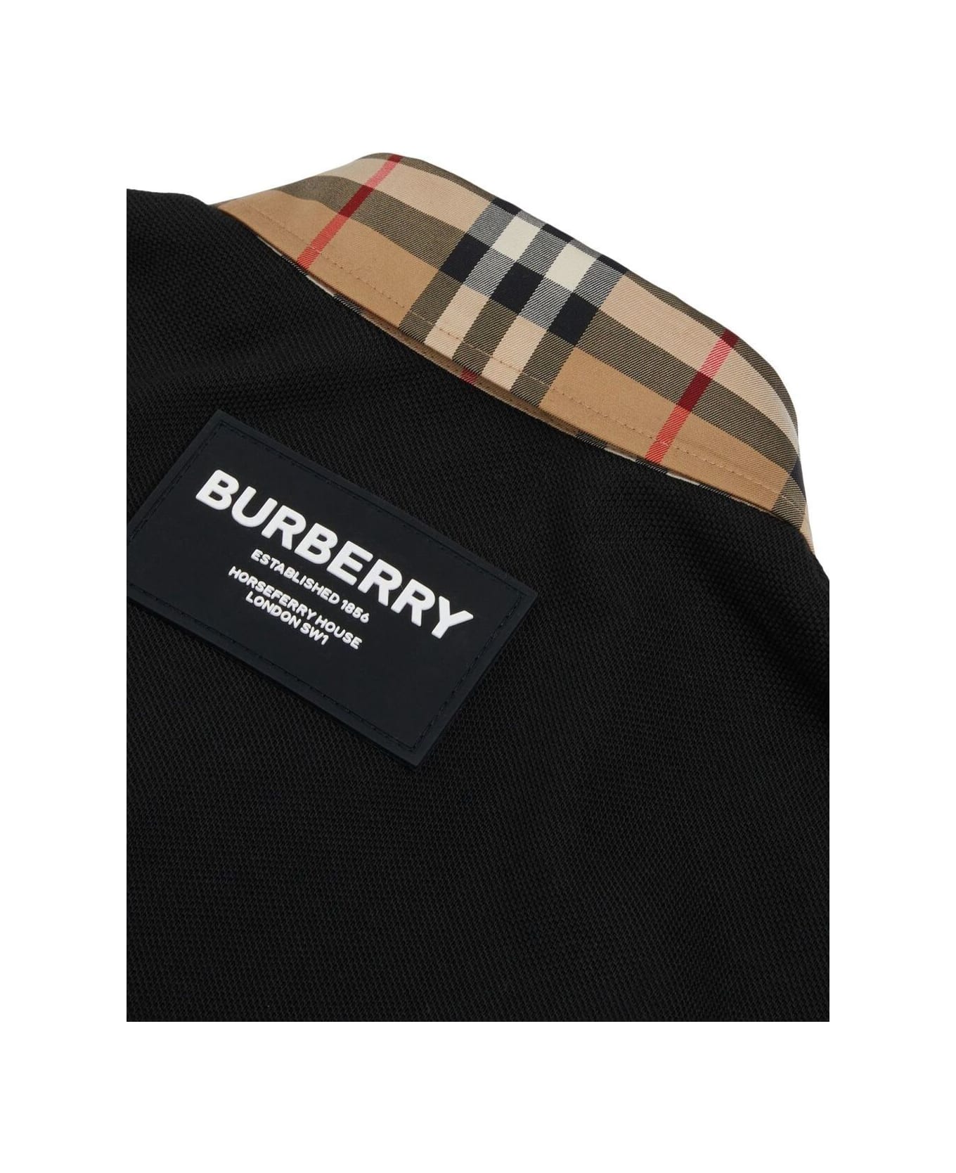 Burberry Black Polo Gilet T-shirt With Vintage Check Motif In Cotton Baby - Black