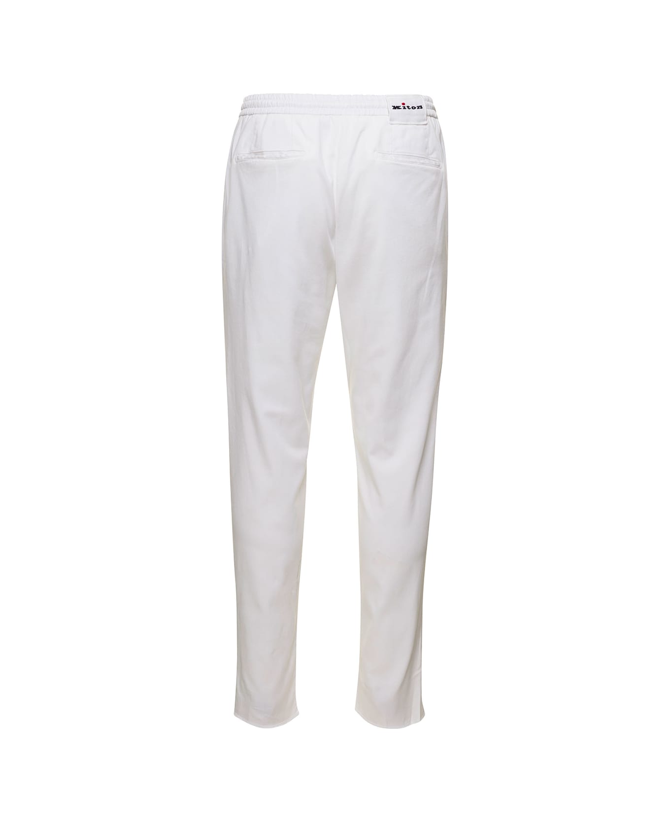 Kiton White Slim Trousers With Elasticated Waistband In Stretch Lyocell Man - White