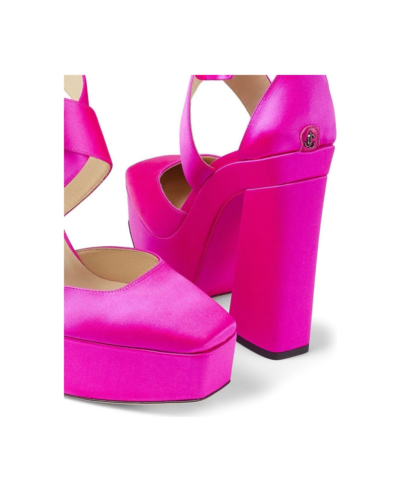Jimmy Choo Fuchsia Pink Gian Platform Pumps In Satin And Leather Woman - Fuxia ハイヒール