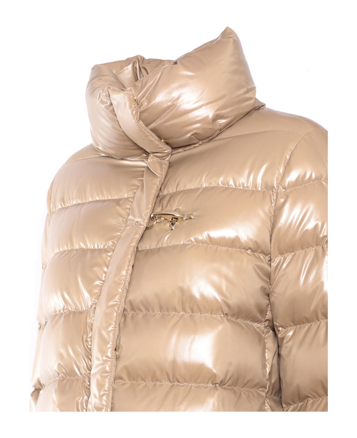 Fay High-neck Shiny Padded Jacket - BEIGE