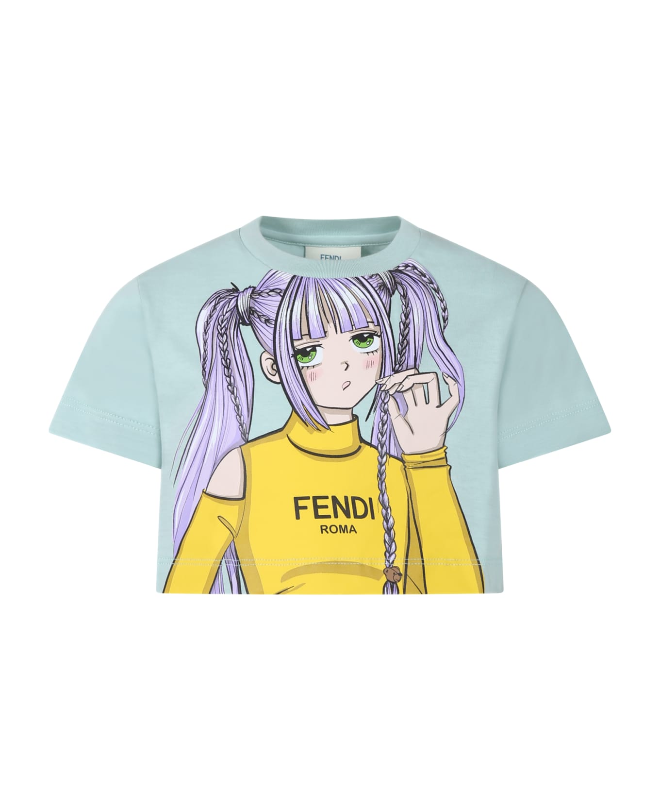 Fendi Green T-shirt For Girl With Printed Girl - Green Tシャツ＆ポロシャツ