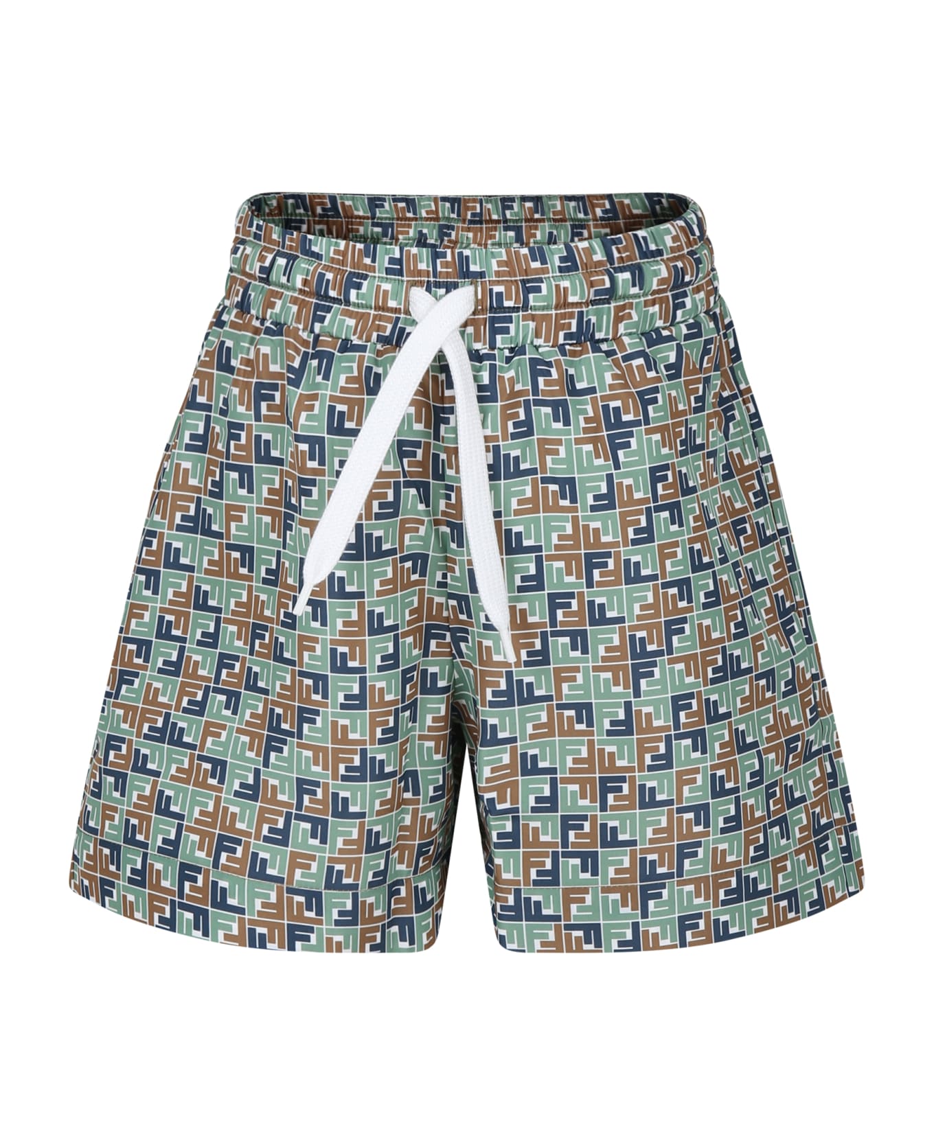 Fendi Multicolor Swim Shorts For Boy With Iconic Ff - Marrone