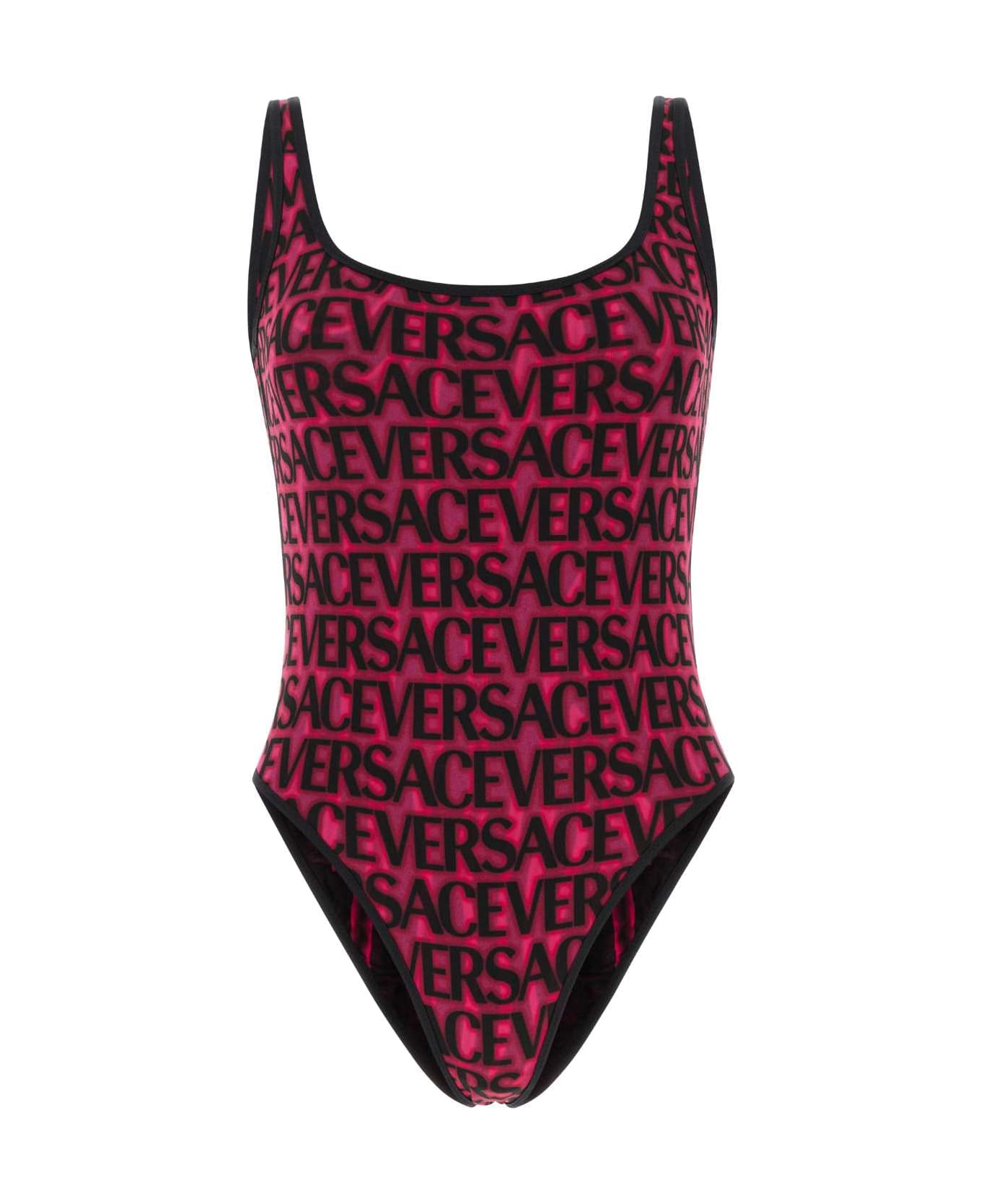 Versace Printed Stretch Nylon Swimsuit - BLACKTROPICALPINK