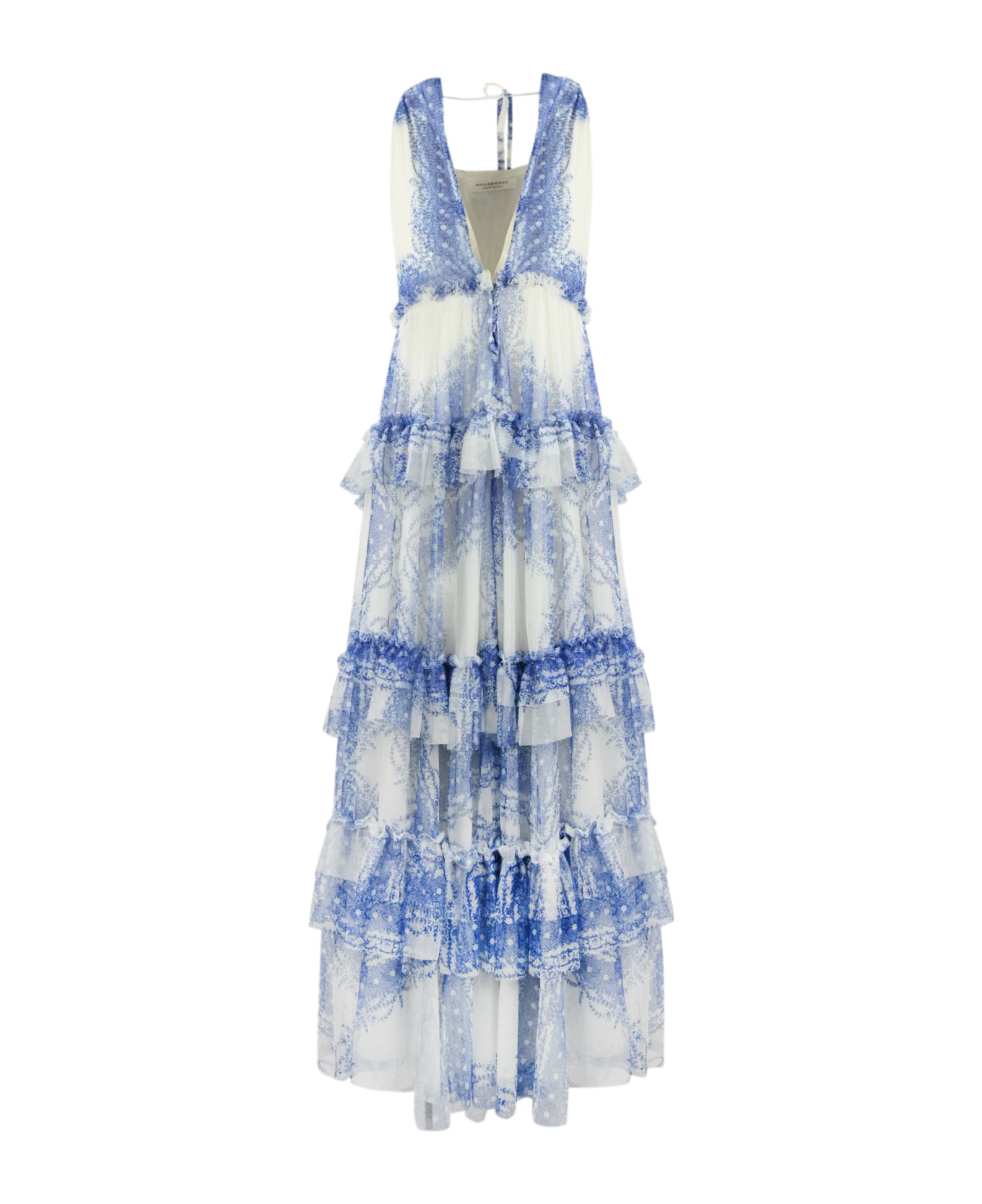 Philosophy di Lorenzo Serafini Long Tulle Dress With Print - Bianco/azzurro