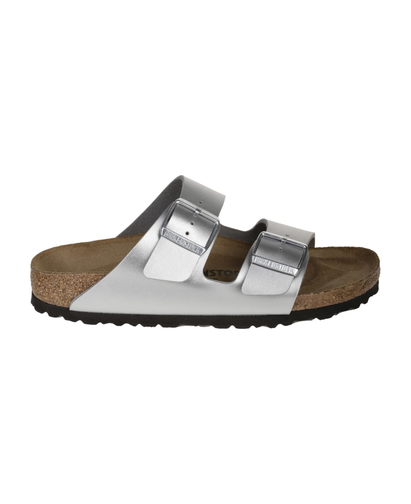 Birkenstock Arizona Double Buckle Strap Sliders - Silver