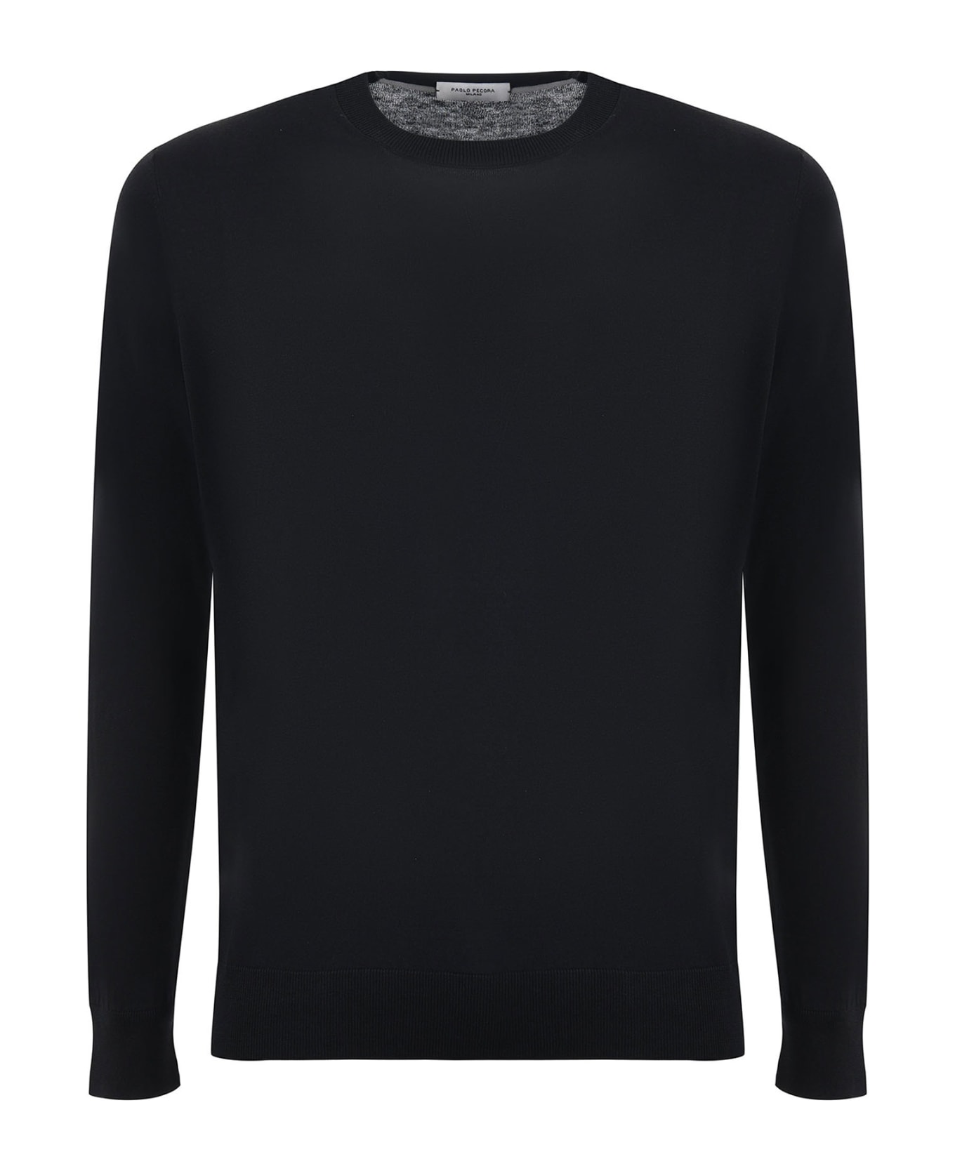 Paolo Pecora Black Crew-neck Sweater In Cotton And Silk Blend - NERO