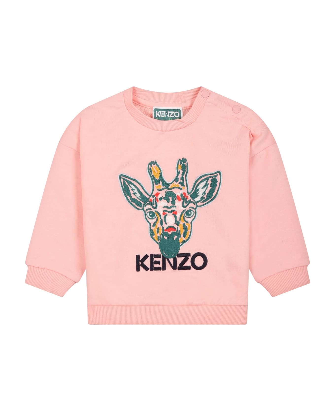Kenzo Kids Felpa Rosa Con Giraffa E Logo - Pink