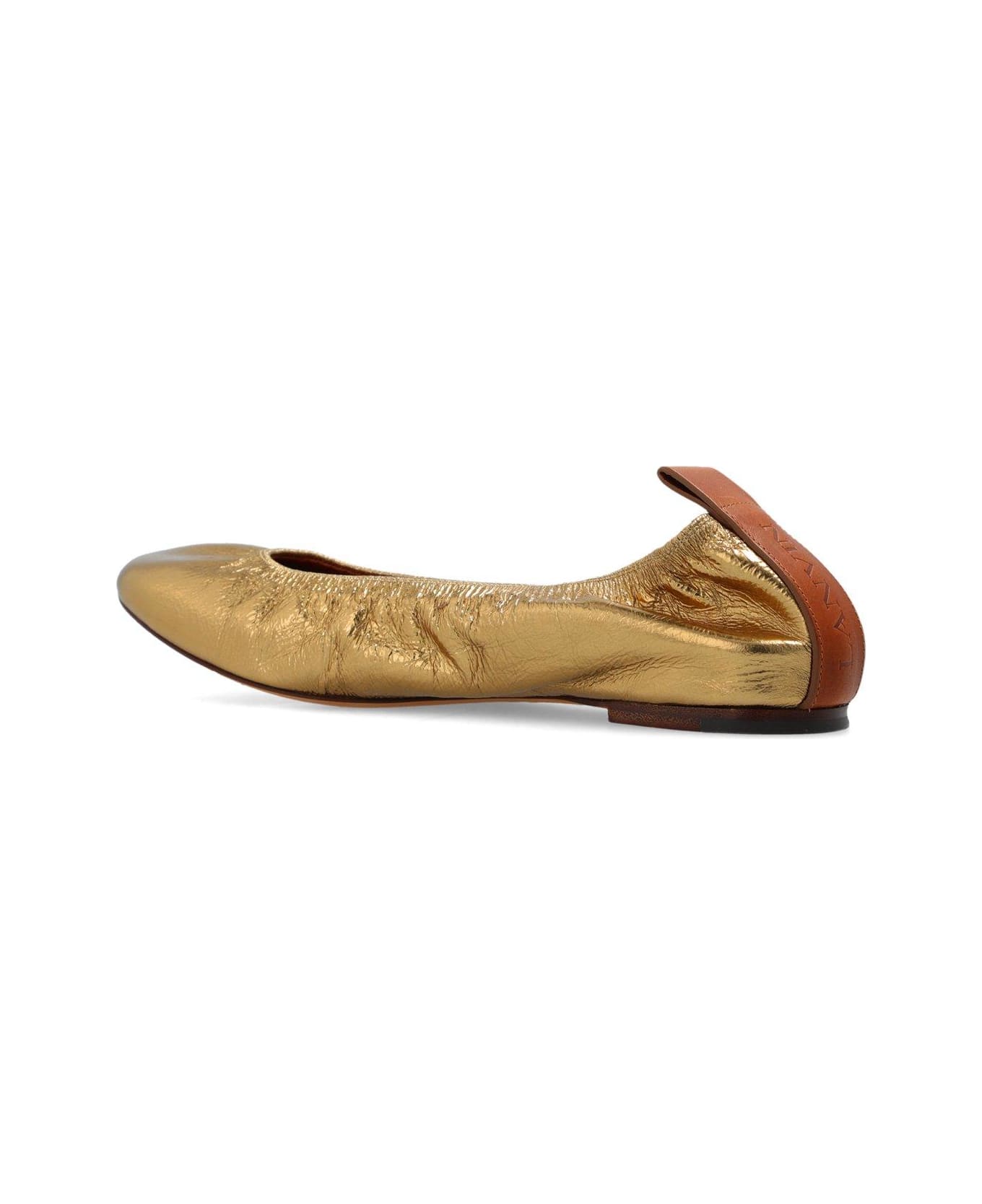 Lanvin Ruched Detail Metallic Ballerina Shoes - Golden