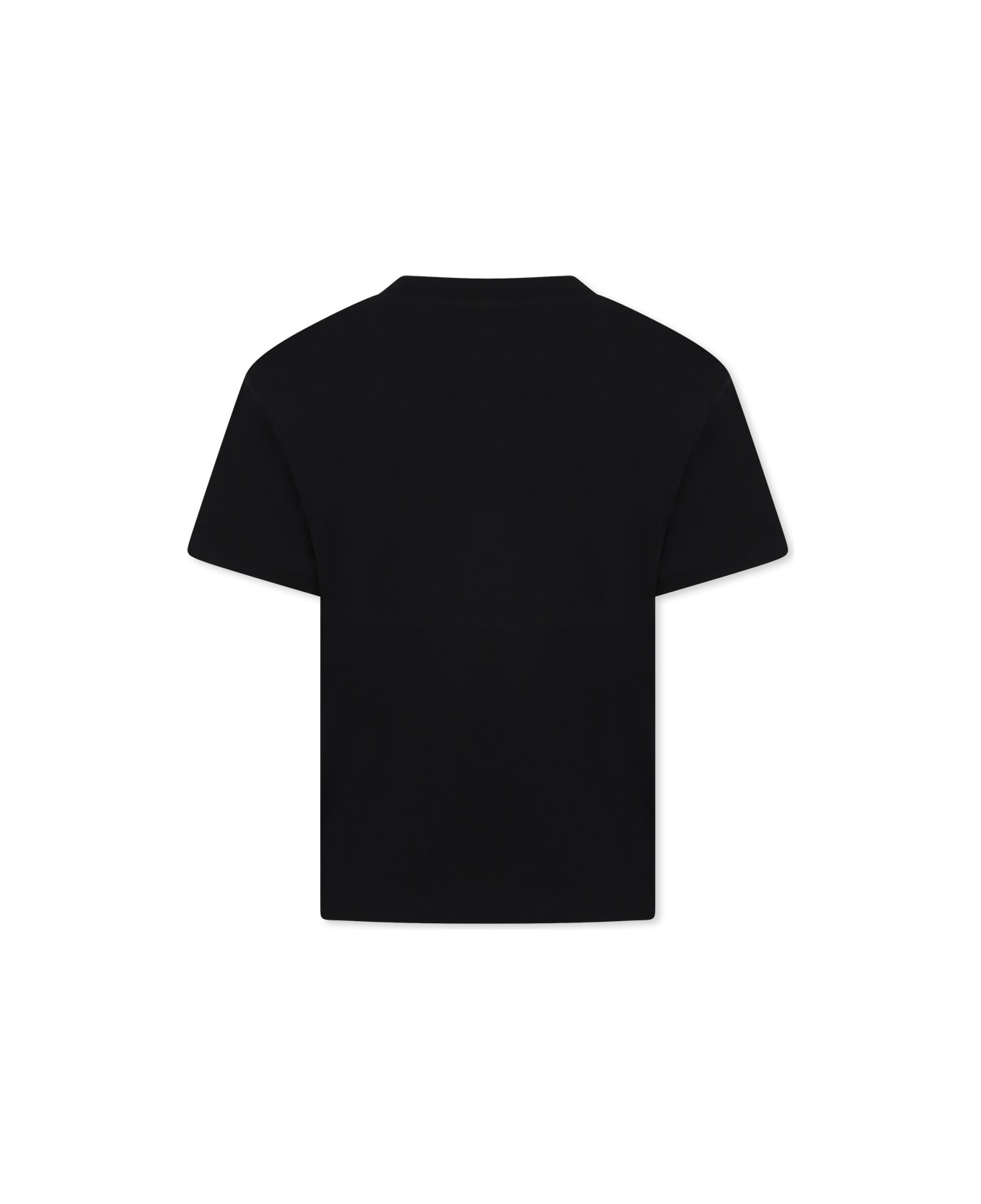 MSGM Black T-shirt For Girl With Logo And Cat Print - Black