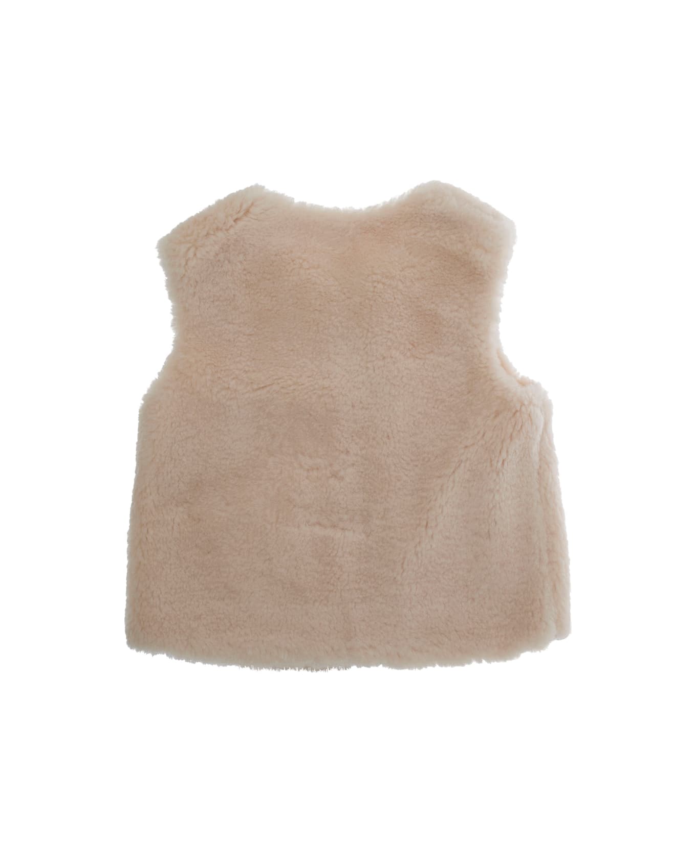Chloé Beige Sleeveless Crewneck Coat With Front Button Closure In Ecofur Girl - Beige