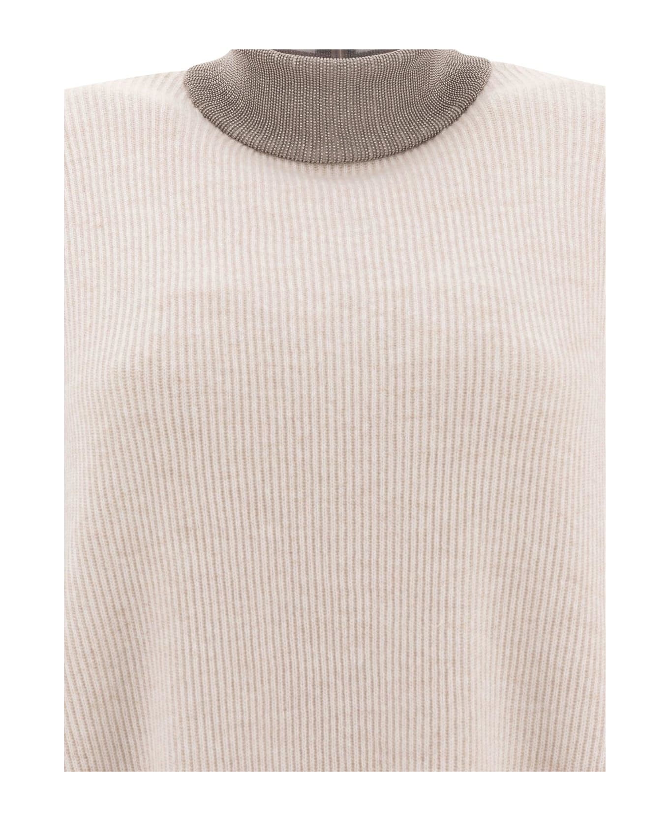 Brunello Cucinelli Mock Neck Long Sleeved Knitted Jumper - WHITE