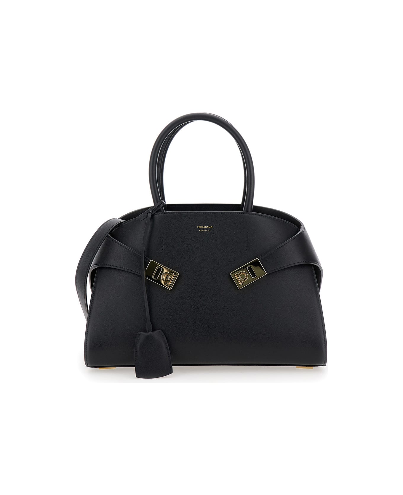 Ferragamo 
hug
 Black Handbag With Logo And Gancini Buckle In Leather Woman - Black