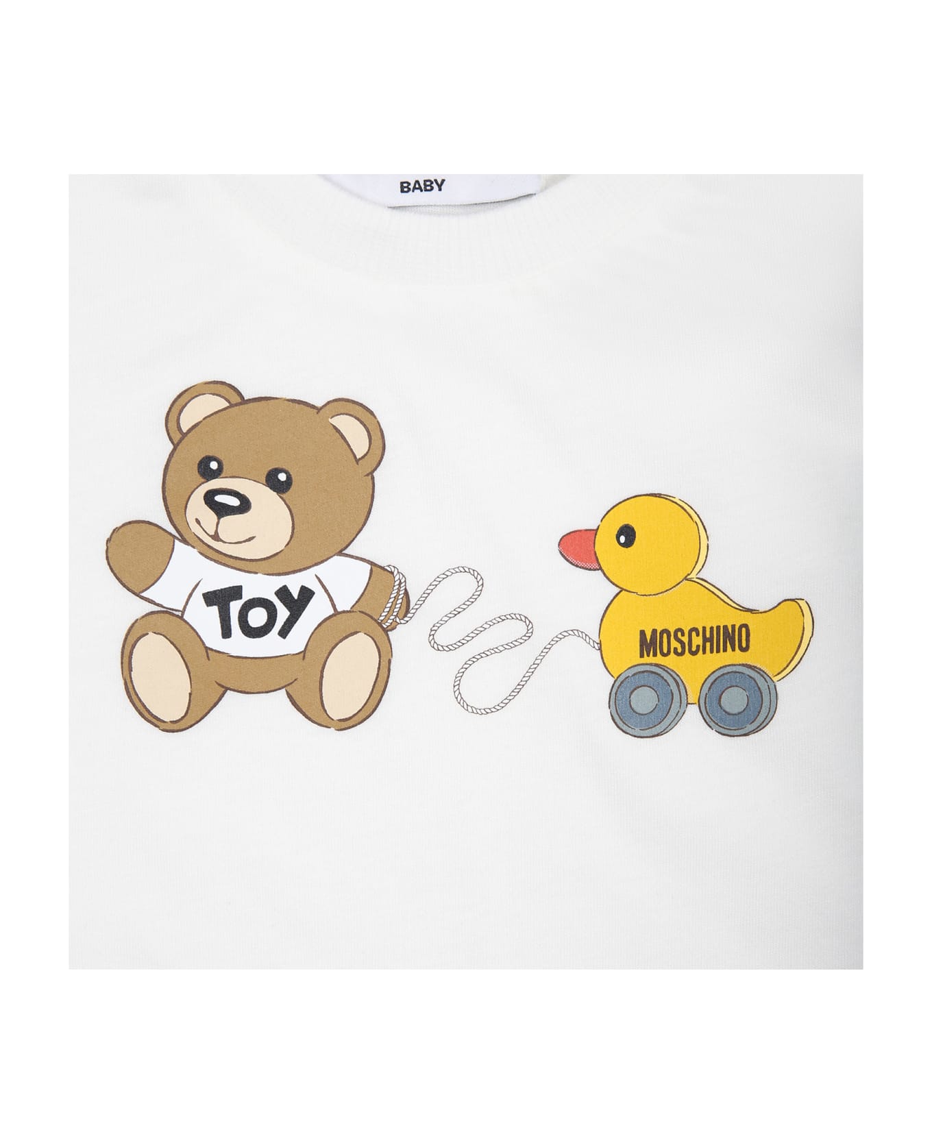 Moschino White T-shirt For Babies With Teddy Bear And Duck - White