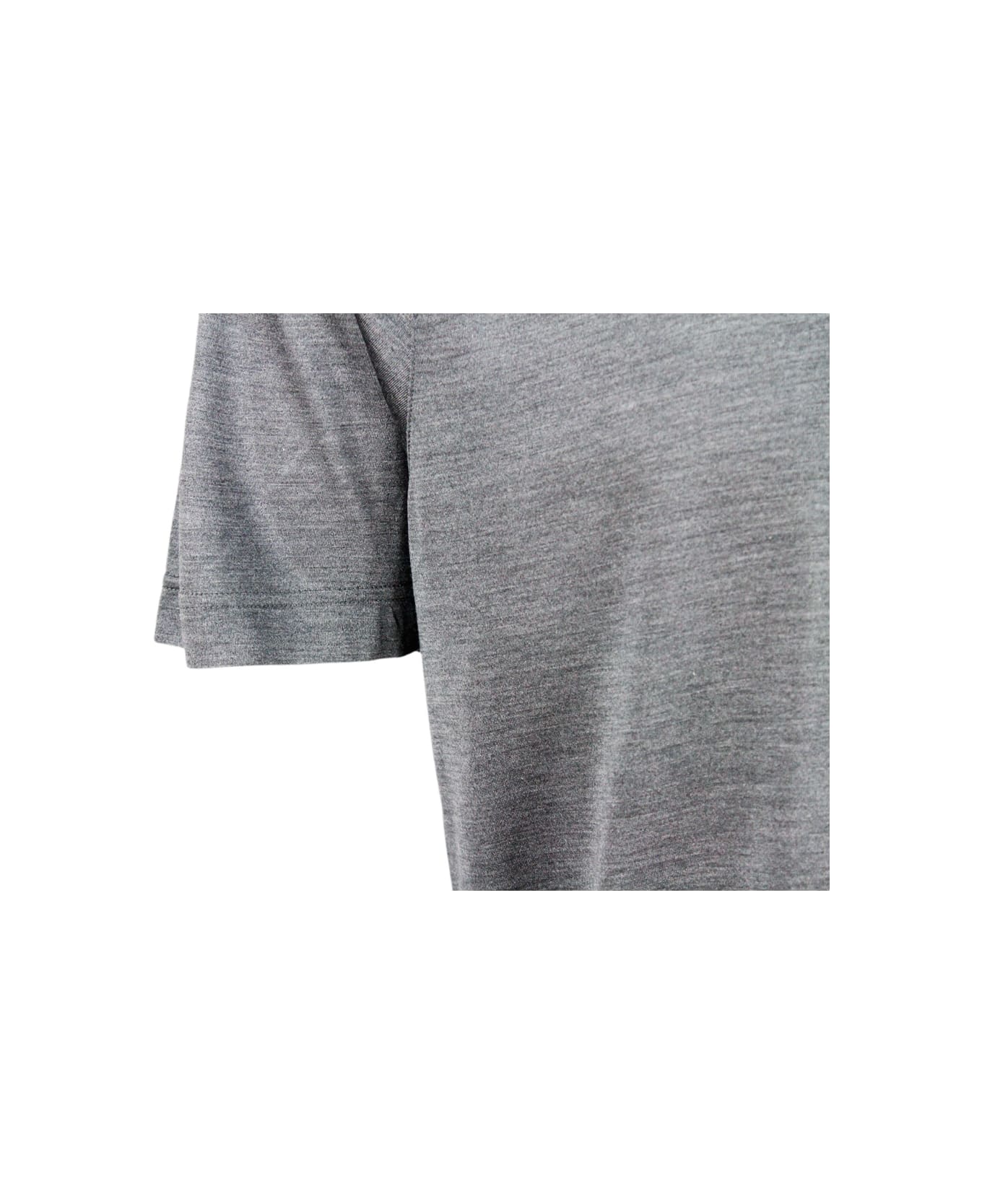 Barba Napoli 100% Luxury Silk Crew-neck Short-sleeved T-shirt With Slits On The Bottom - Grey シャツ