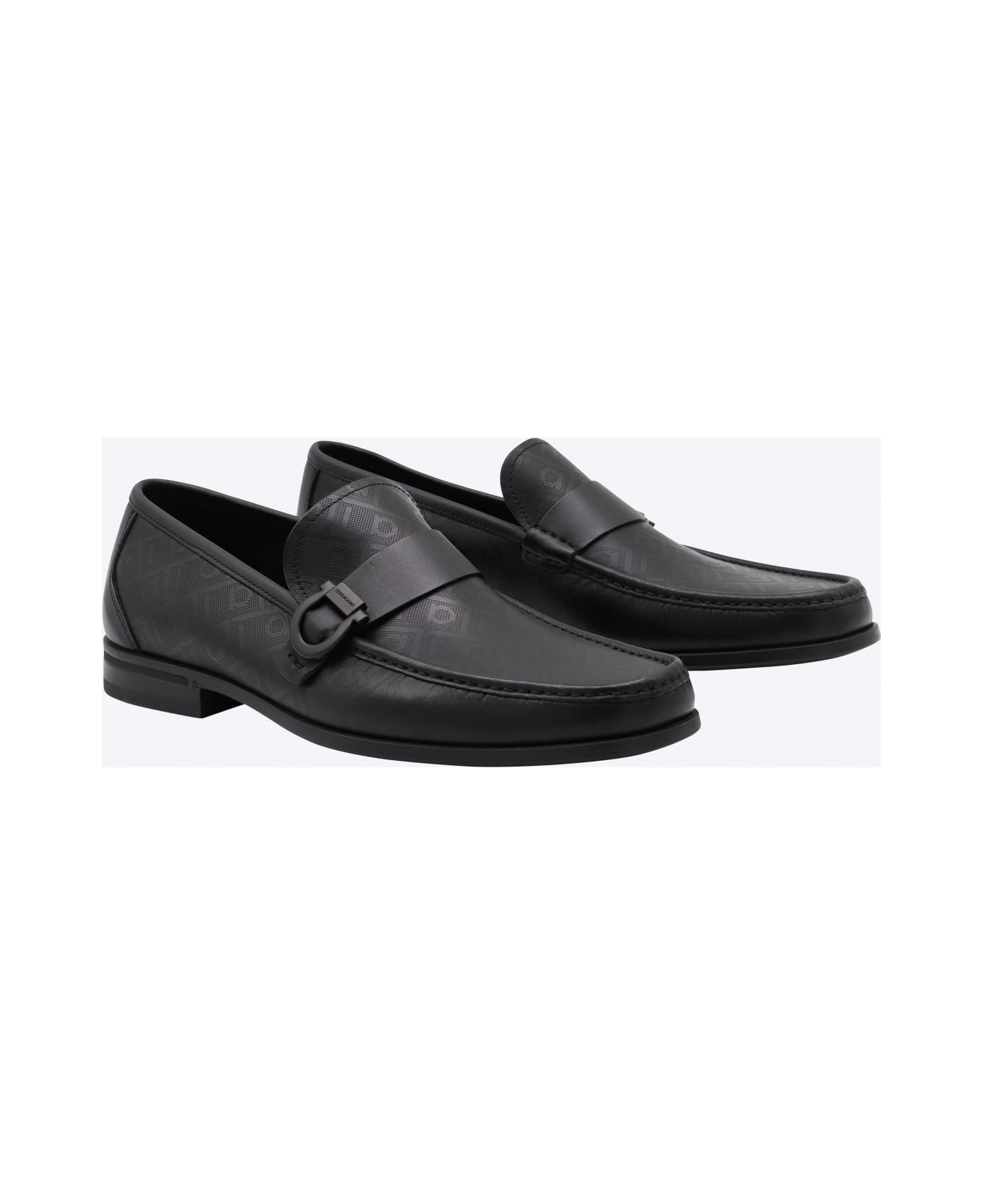 Ferragamo Black Leather Caspian Loafers - Black