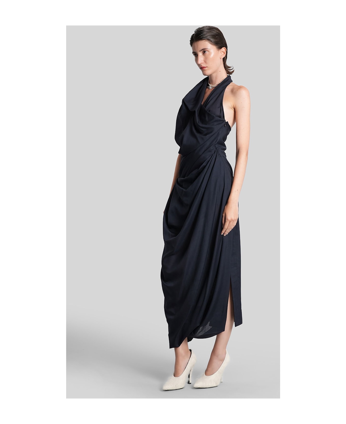 Vivienne Westwood Halter Galatea Long Dress In Blue Wool - blue
