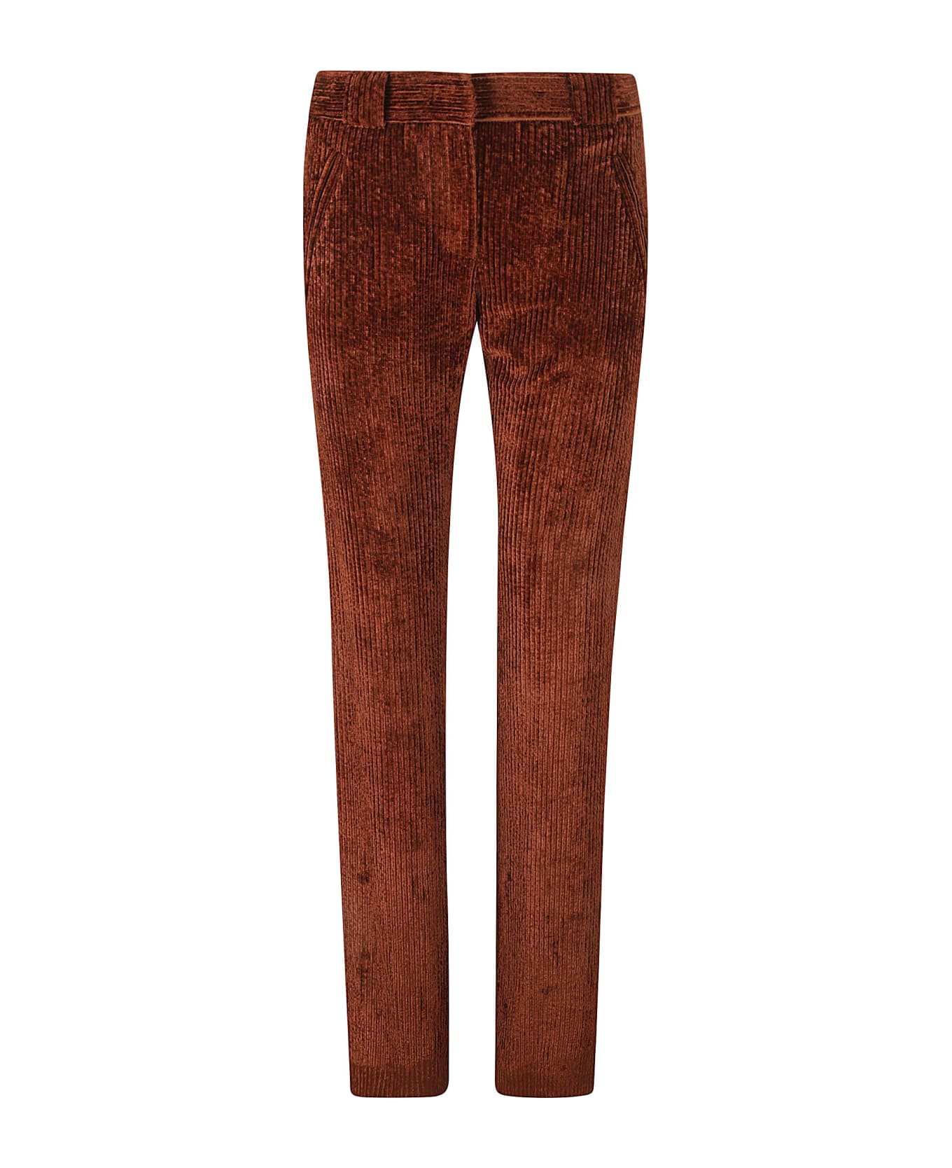 Alberta Ferretti Ribbed Concealed Trousers - Brown