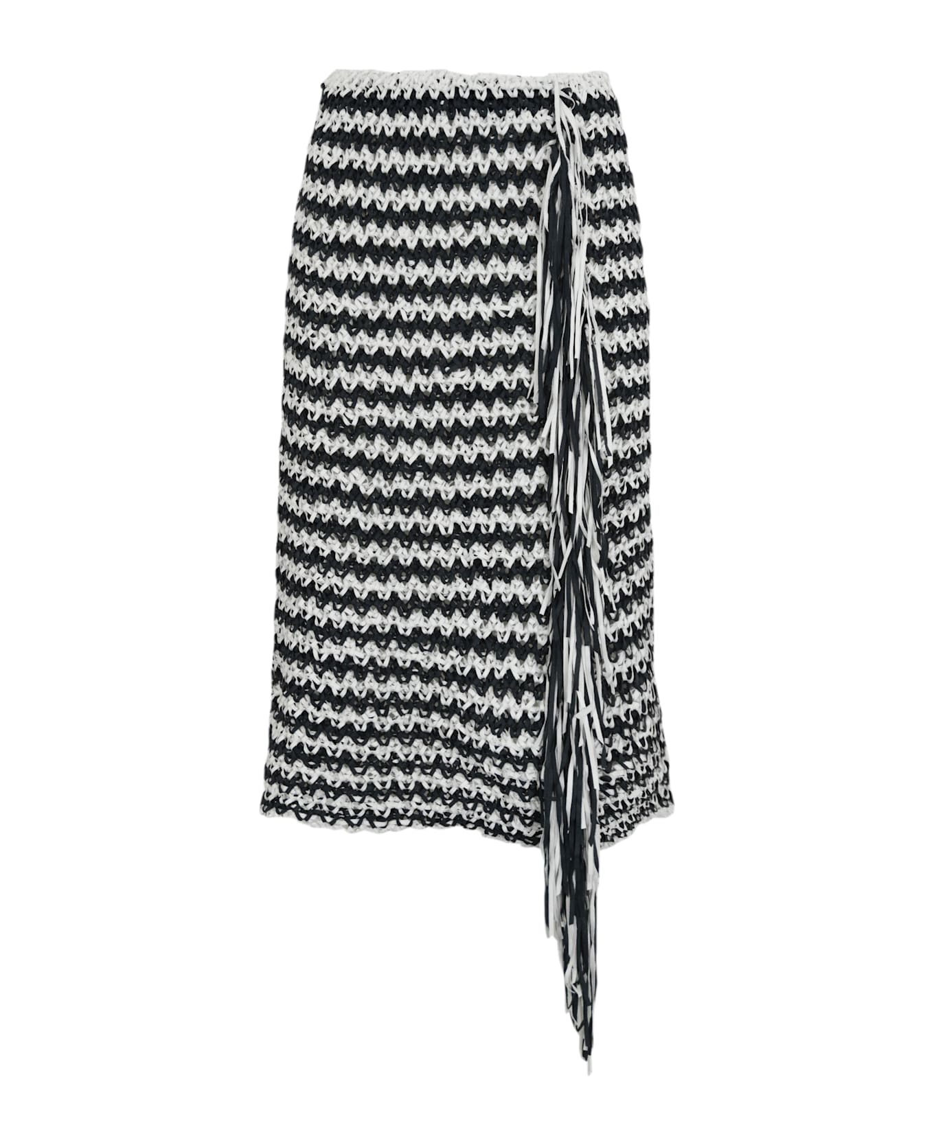 Liviana Conti Crochet Skirt With Fringes - Bianco/nero