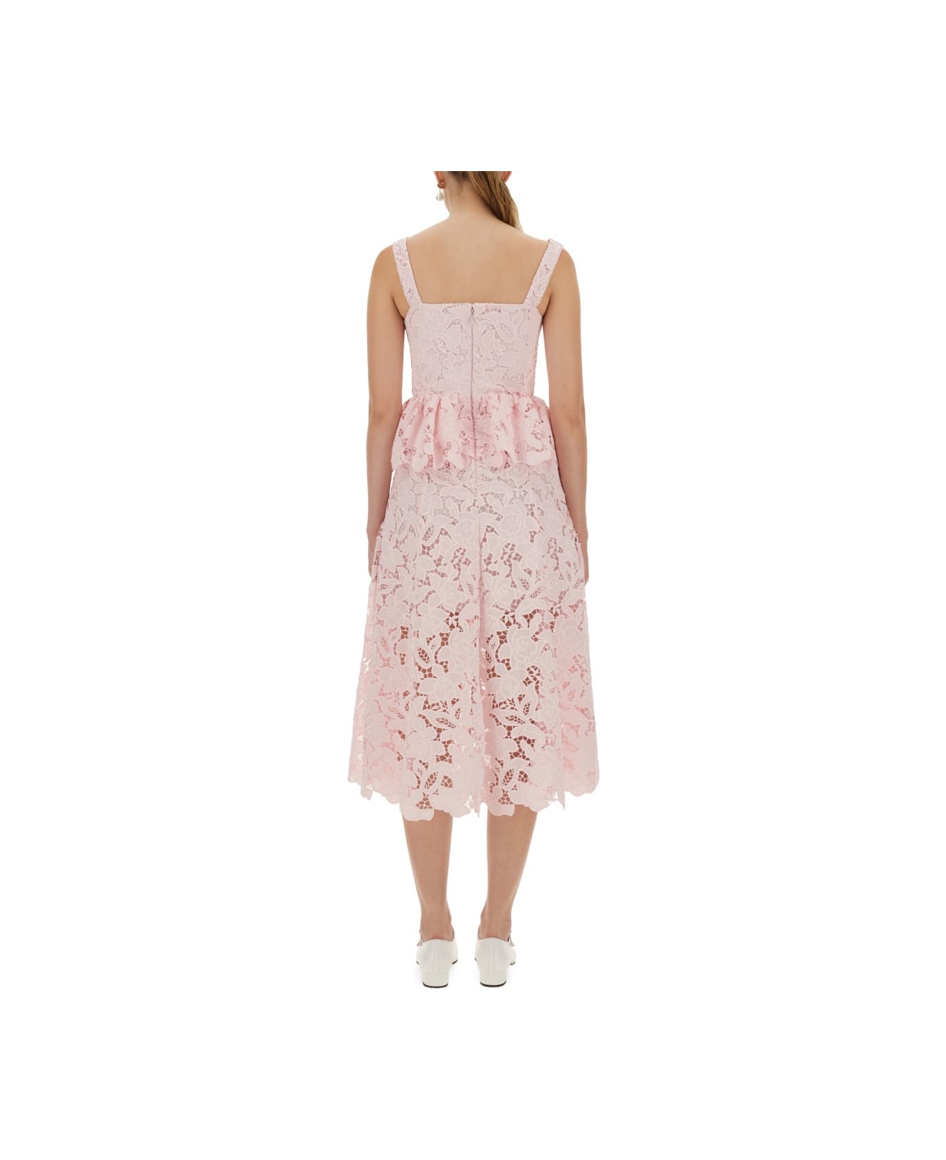 self-portrait Lace Midi Peplum Dress - PINK
