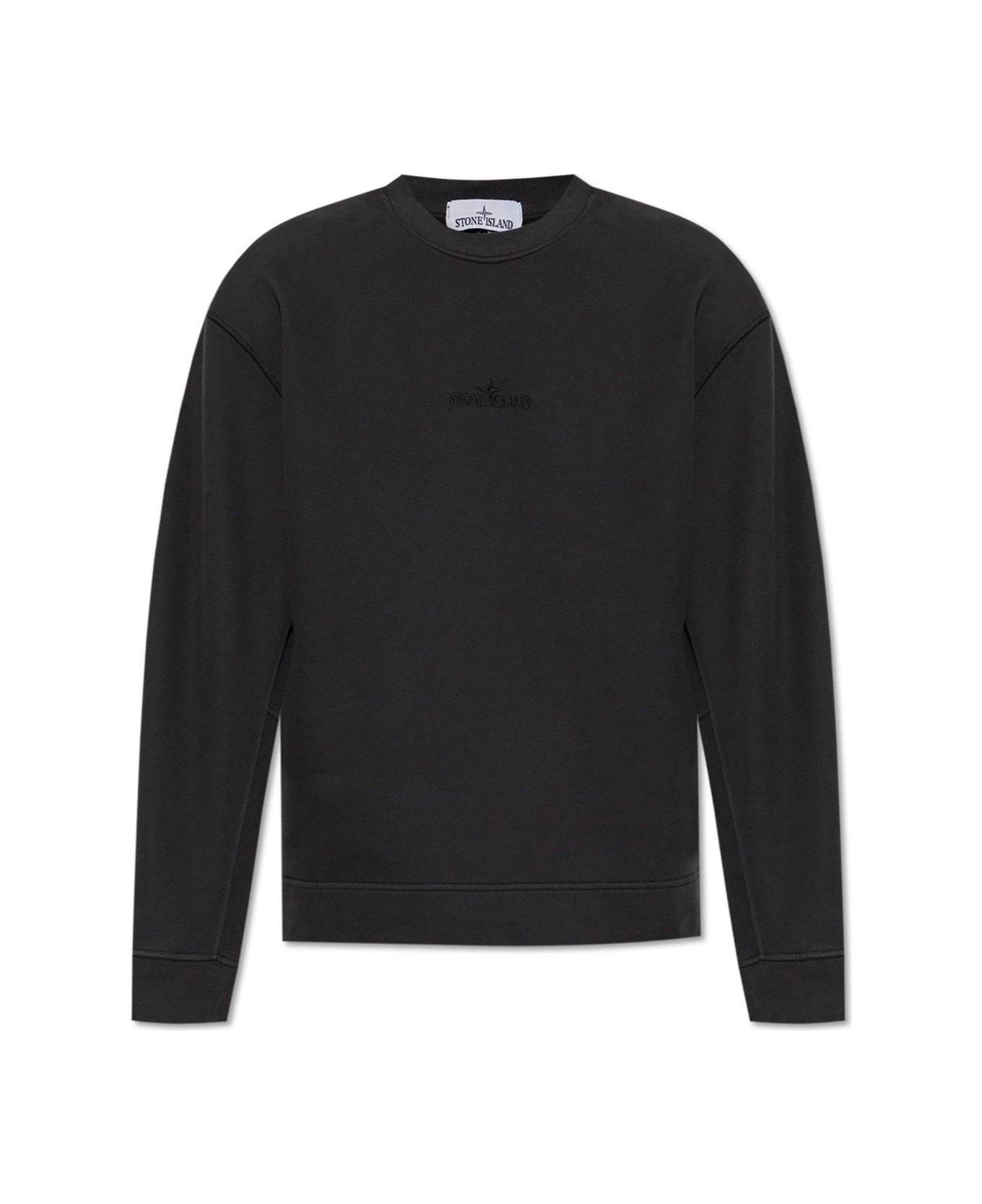 Stone Island Logo Embroidered Crewneck Sweatshirt - Black