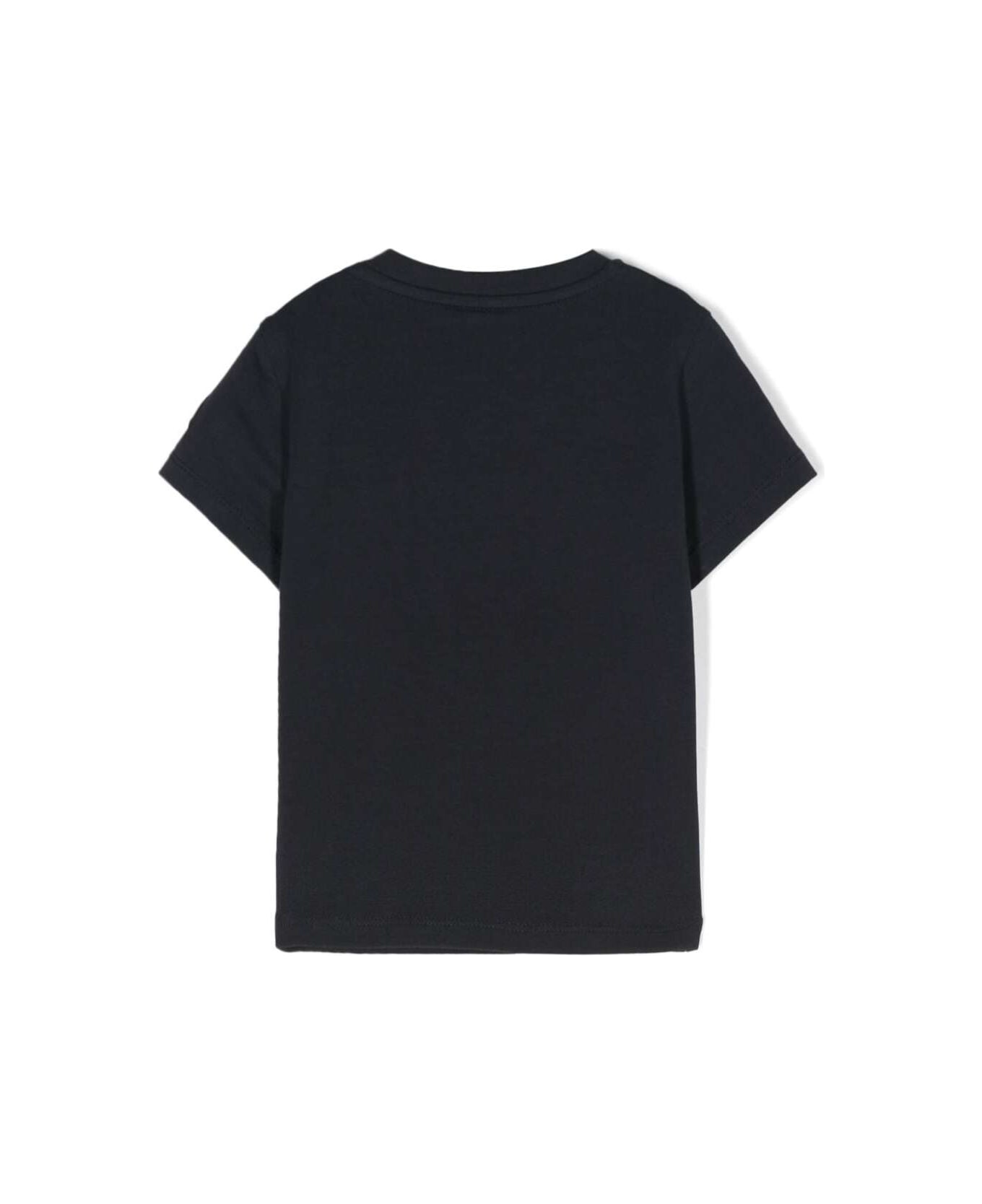 Moncler Black Crewneck T-shirt With Logo Print In Stretch Cotton Baby - Black