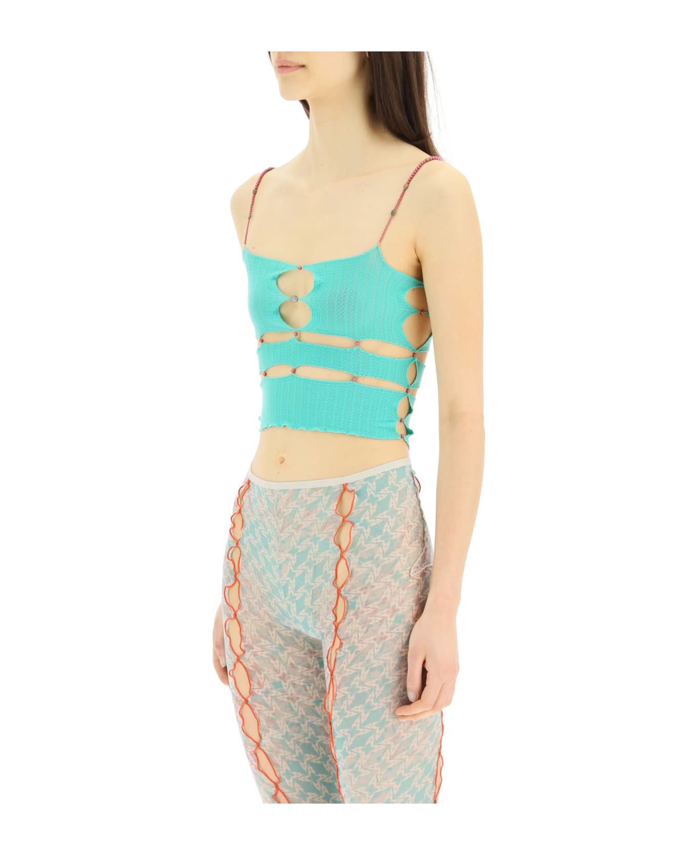 Rui Knit Crop Top With Cut-out And Beads - SEAFOAM (Green)