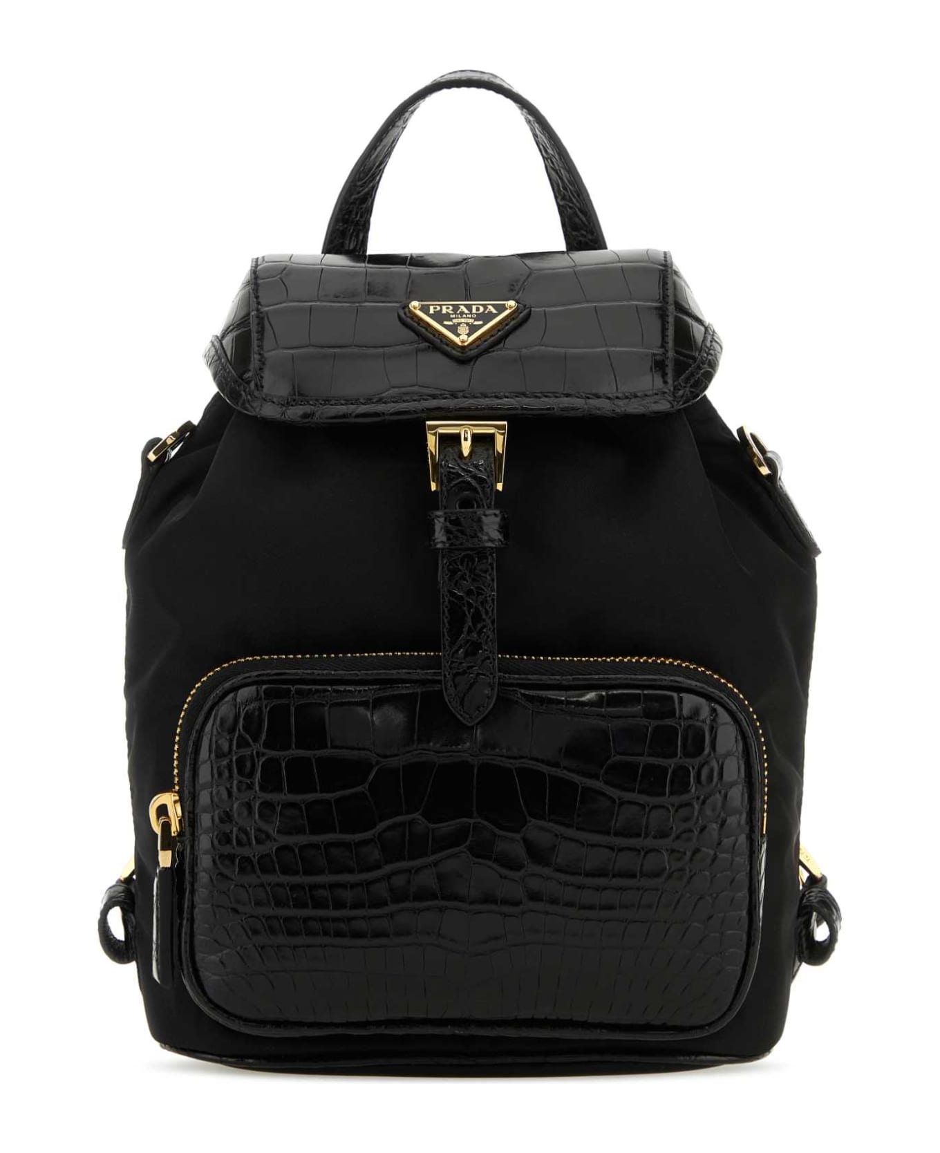 Prada Black Re-nylon And Leather Backpack - NERO