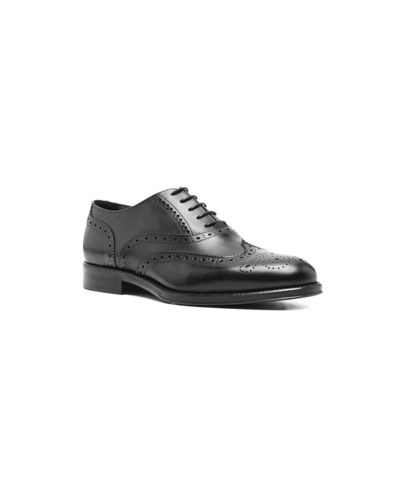 Corneliani Black Leather Brogue Lace-ups - Black