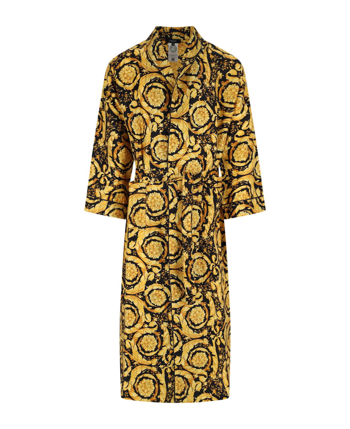 Versace Barocco Print Silk Bathrobe - Black  