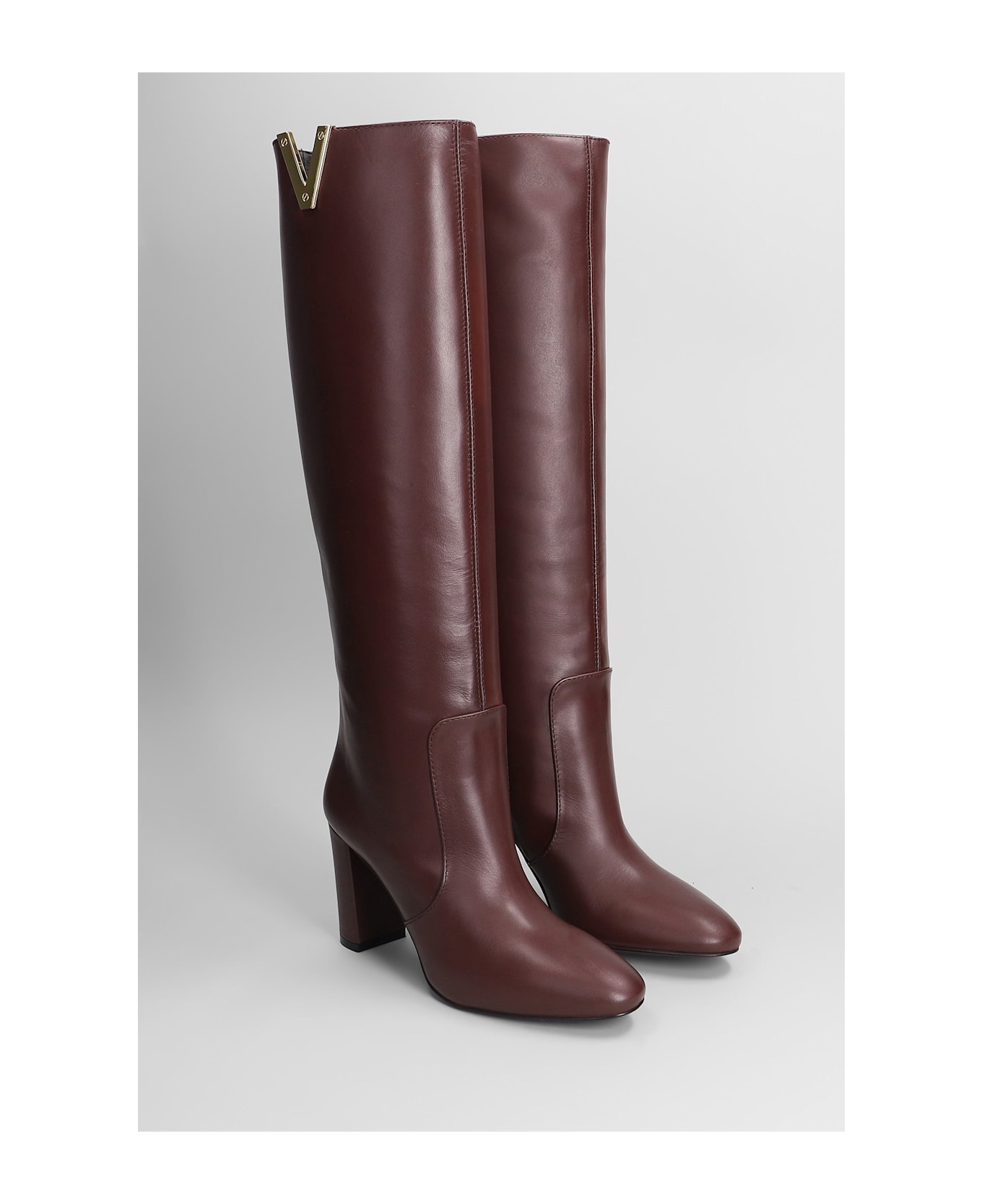 Via Roma 15 High Heels Boots In Bordeaux Leather - bordeaux