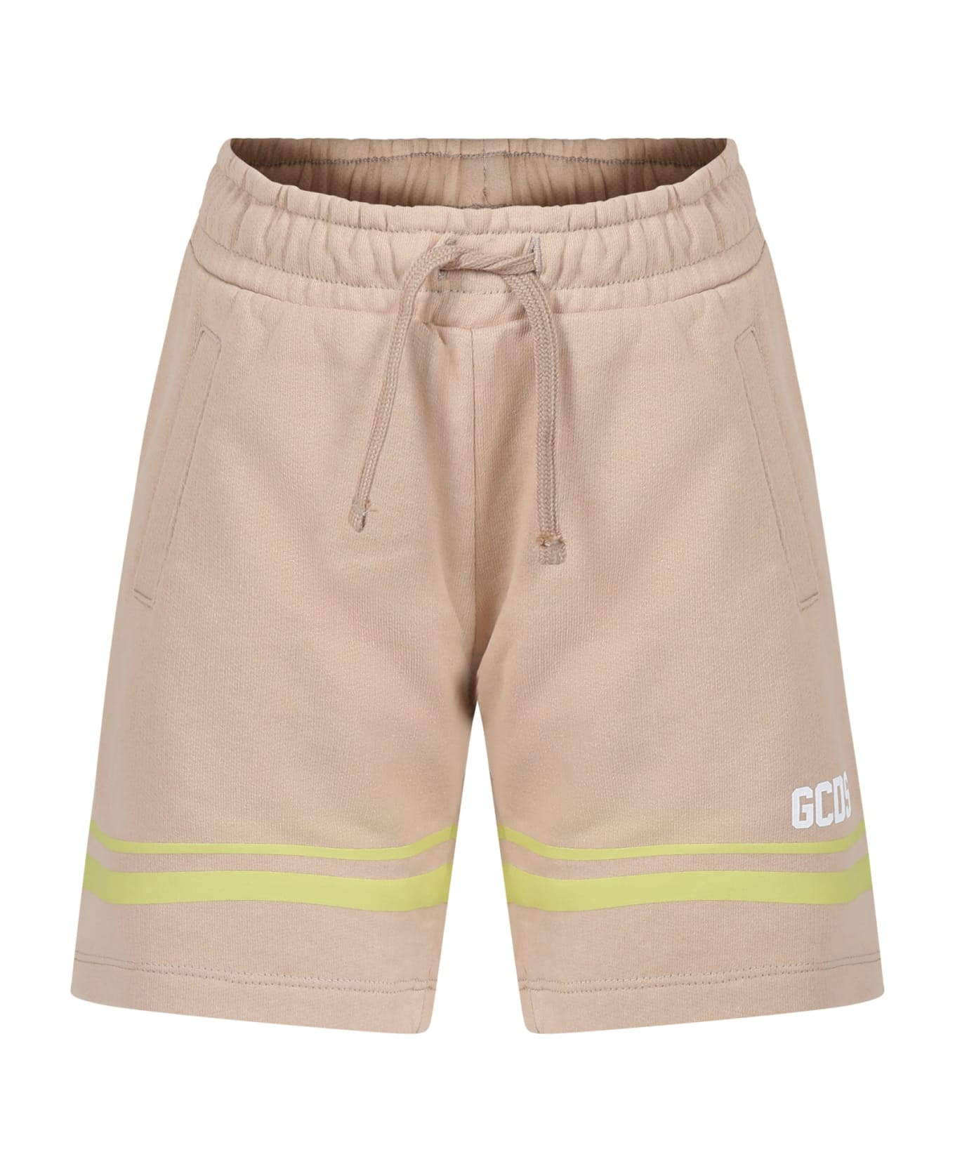 GCDS Mini Beigesports Shorts For Boy With Logo - Beige ボトムス