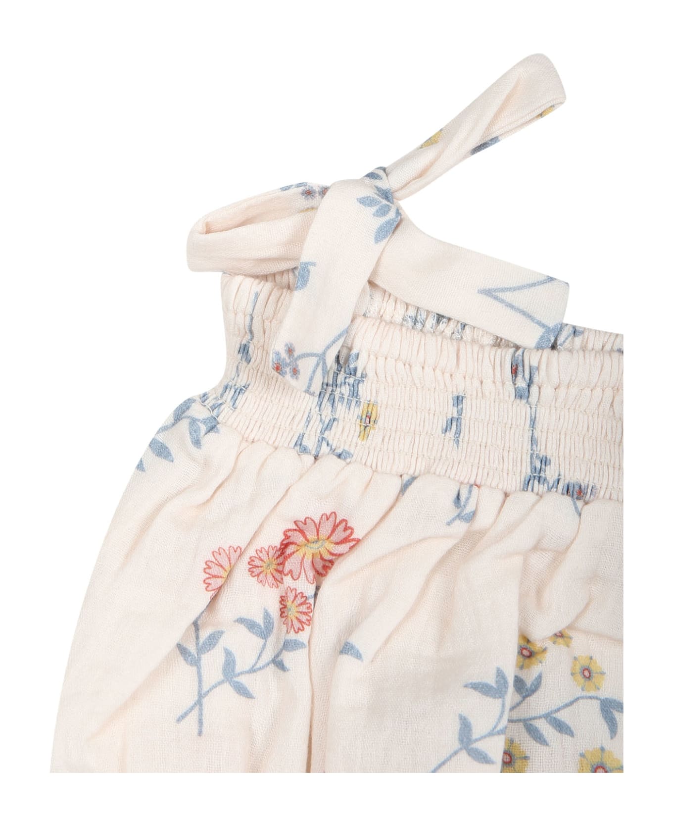 Coco Au Lait Ivory Romper For Baby Girl With Flowers Print - Ivory ボディスーツ＆セットアップ
