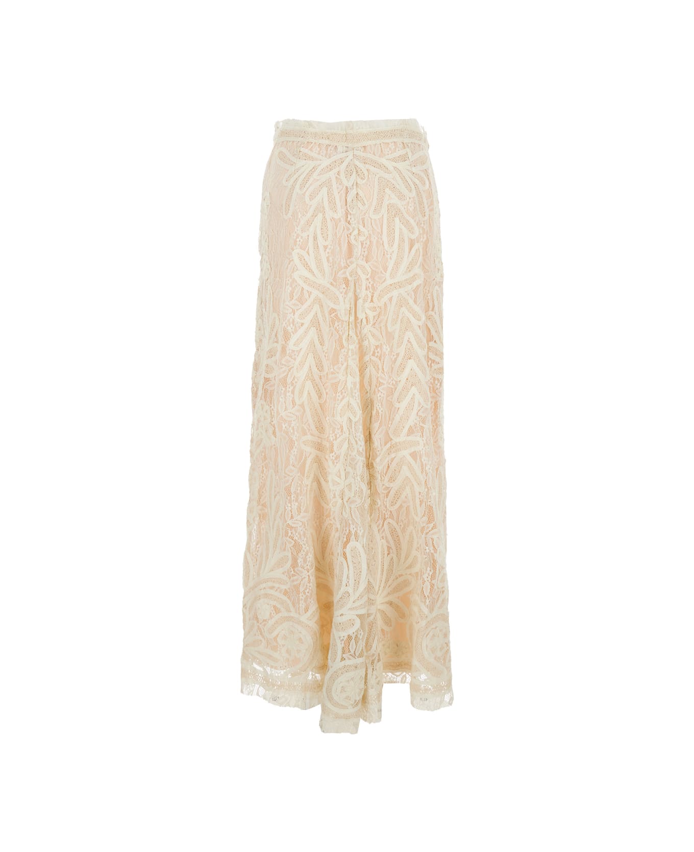 Parosh Beige Long Skirt With All-over Lace Embroidery In Tech Fabric Woman - Beige