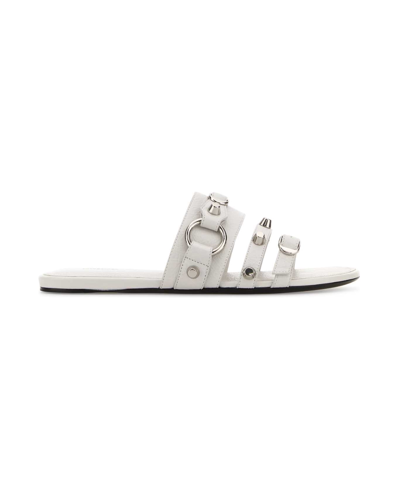 Balenciaga White Leather City Slippers - WHITE/SILVER