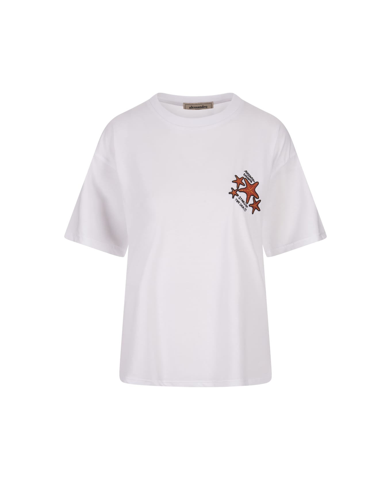 Alessandro Enriquez White T-shirt With Stars Embroidery - White