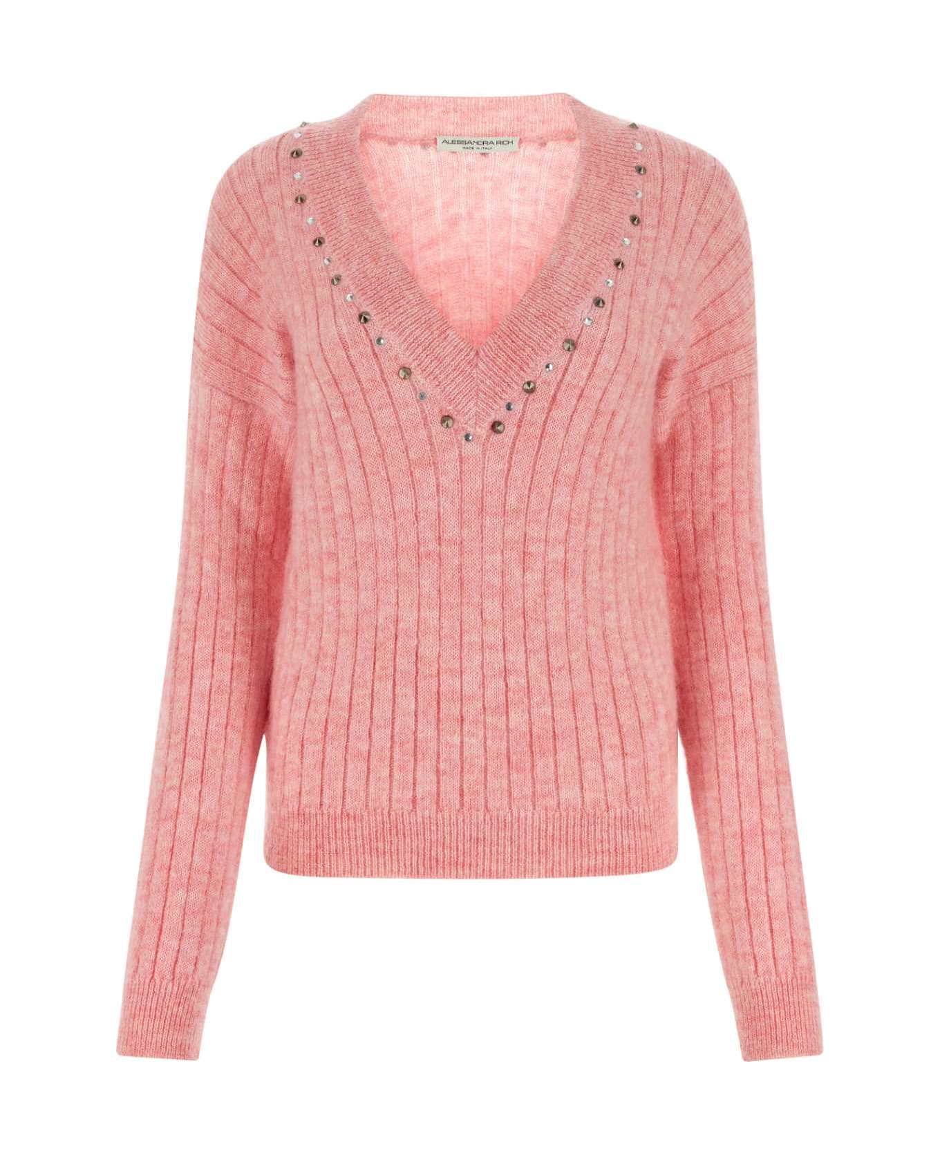 Alessandra Rich Melange Pink Wool Blend Sweater - PINKME