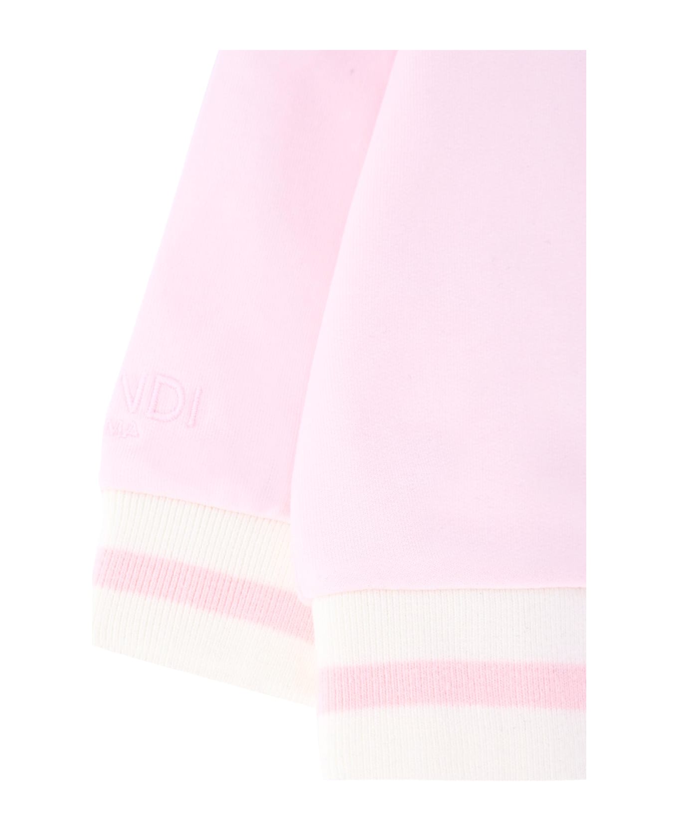 Fendi Pink Sweatshirt For Baby Girl With Teddy Bear - Pink