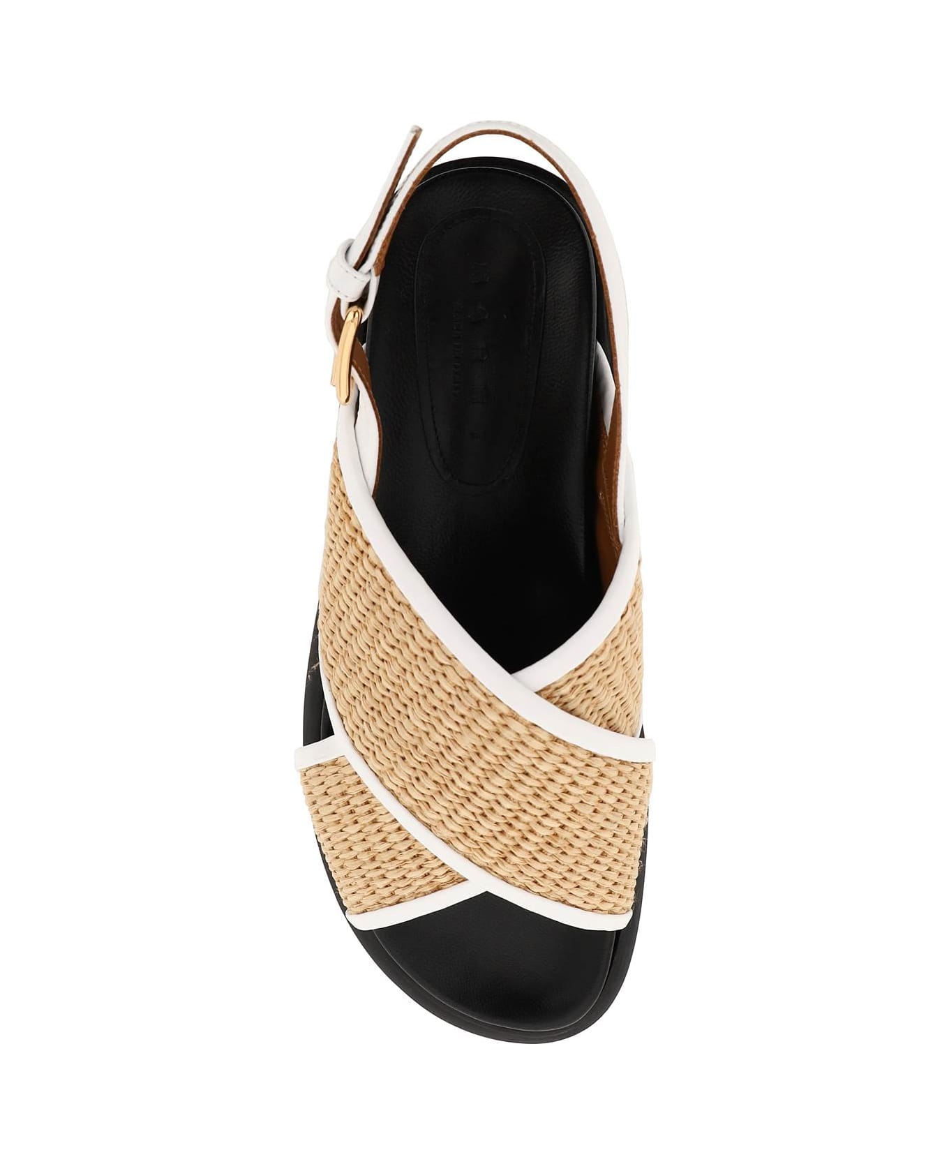 Marni Raffia And Leather Criss-cross Fussbett Sandal - White/black サンダル