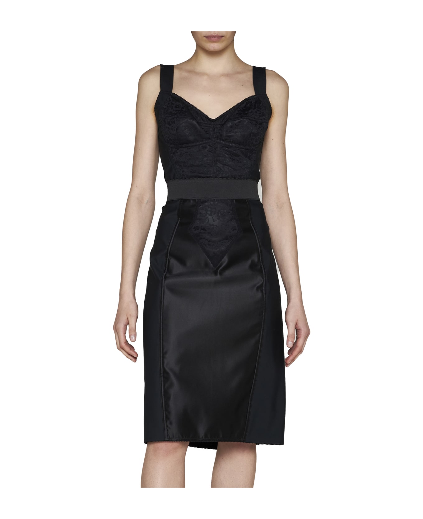 Dolce & Gabbana Powernet And Satin Midi Skirt - Black スカート